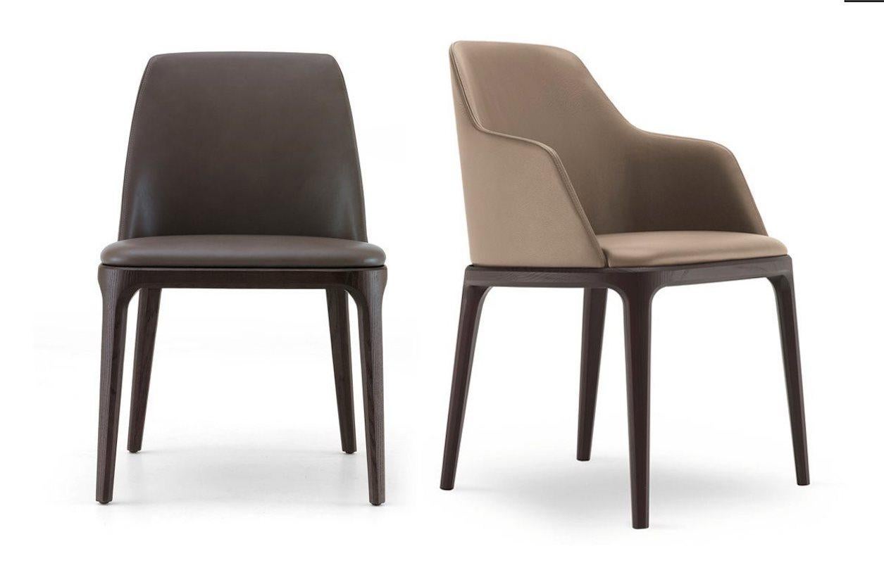 Poliform Grace Dining Chair without Arms in Fabric or Leather & Solid Wood Base im Angebot 2