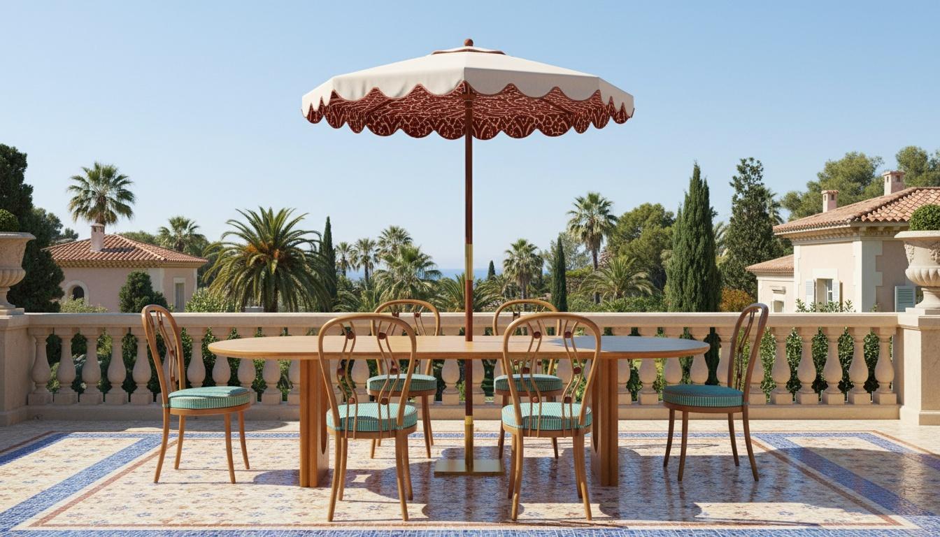 Silla de comedor de exterior Polignano con respaldo escultural y cojín estampado en venta 2