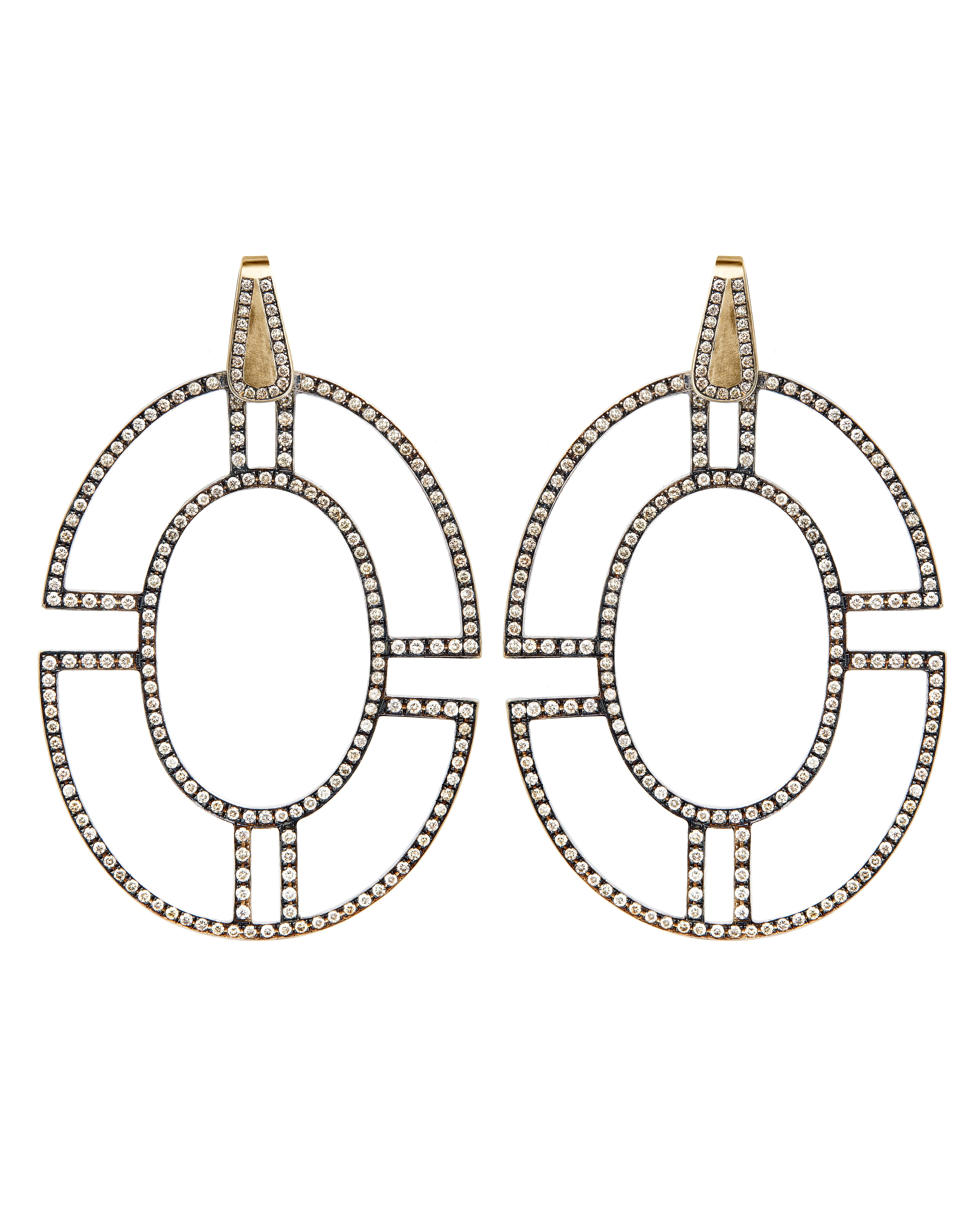 Brilliant Cut Polina Ellis Champagne Diamonds 18k Raw White Gold Earrings For Sale