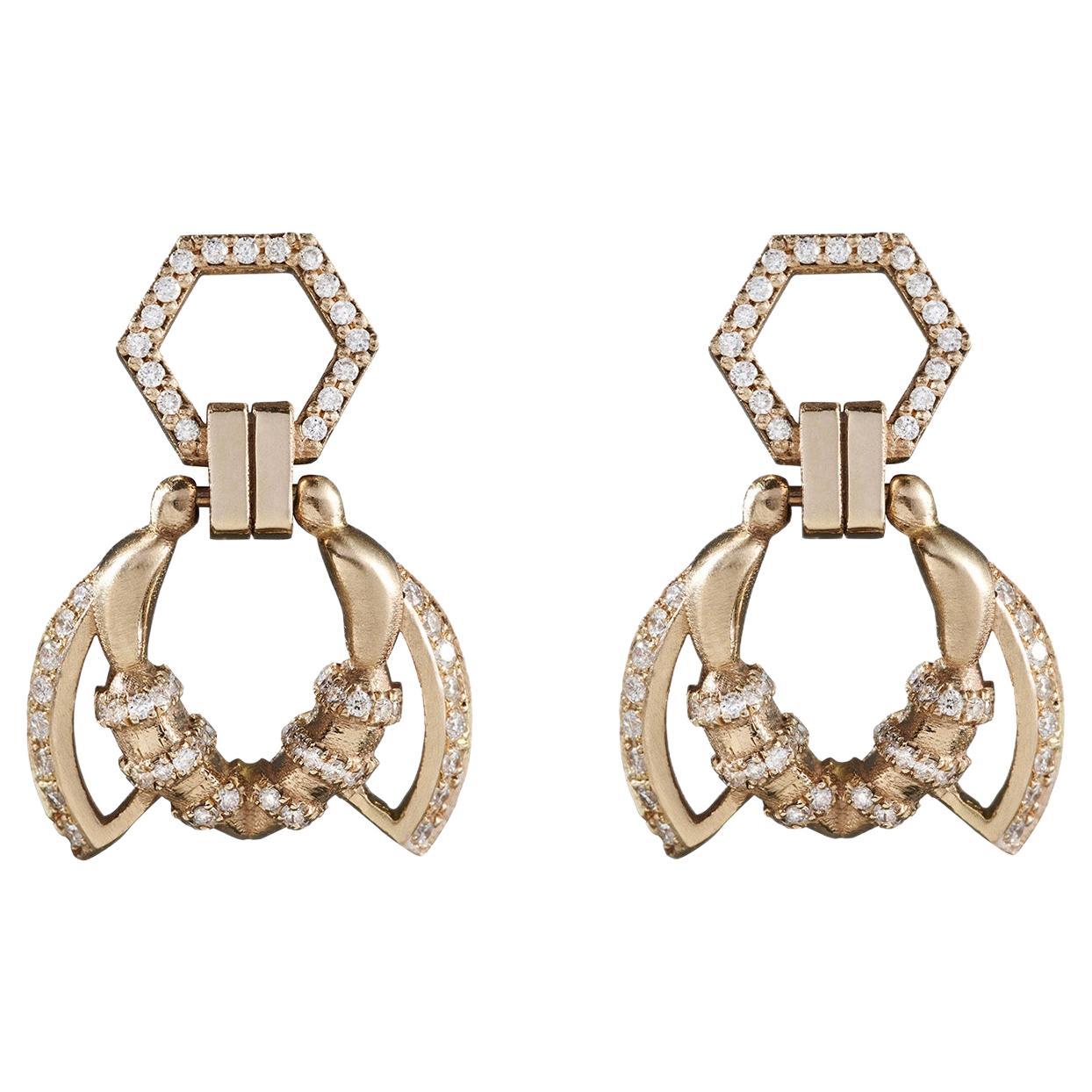 Polina Ellis White Diamonds 18k Raw White Gold Earrings For Sale