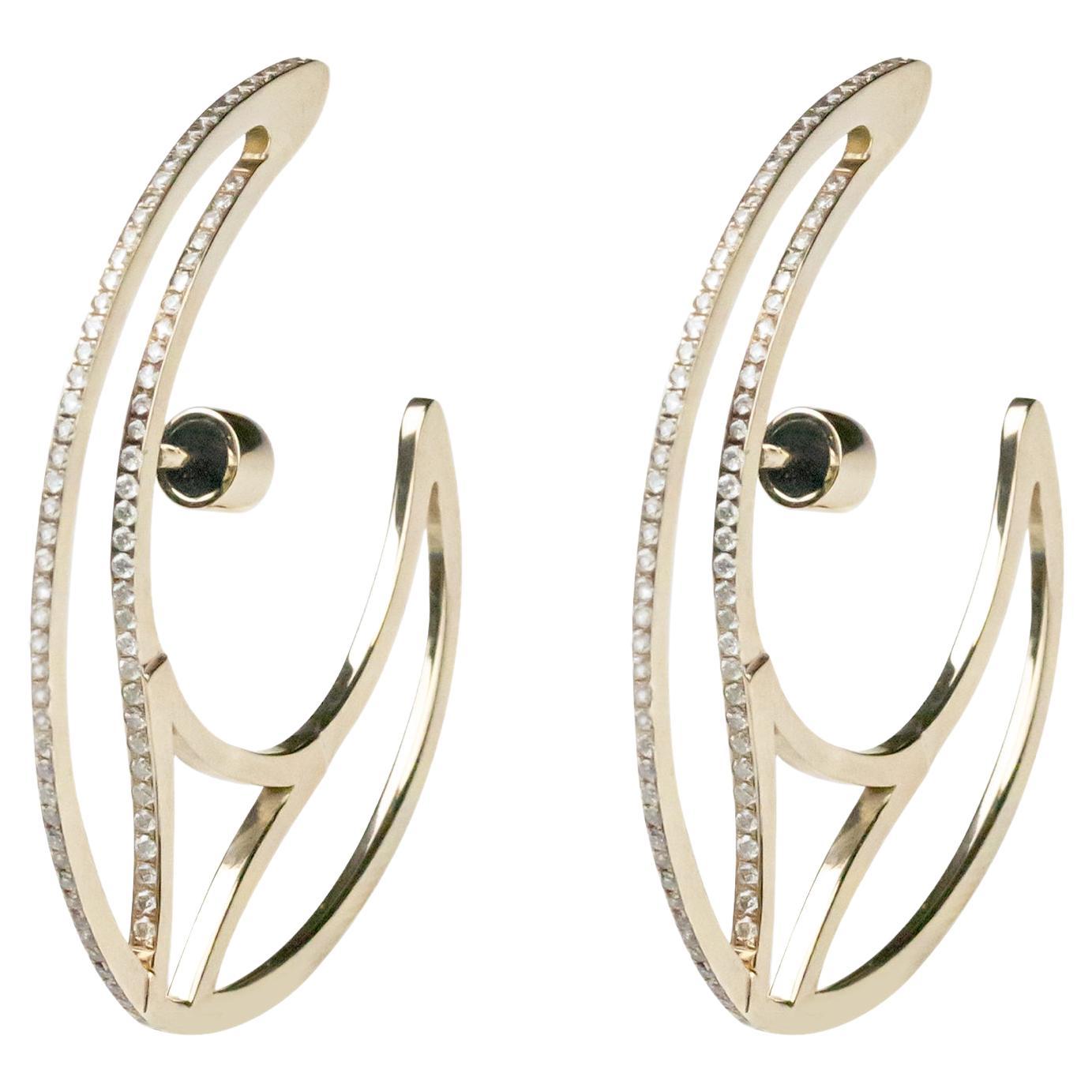 Polina Ellis Weiße Diamanten 18k Roh-Weißgold-Ohrringe im Angebot