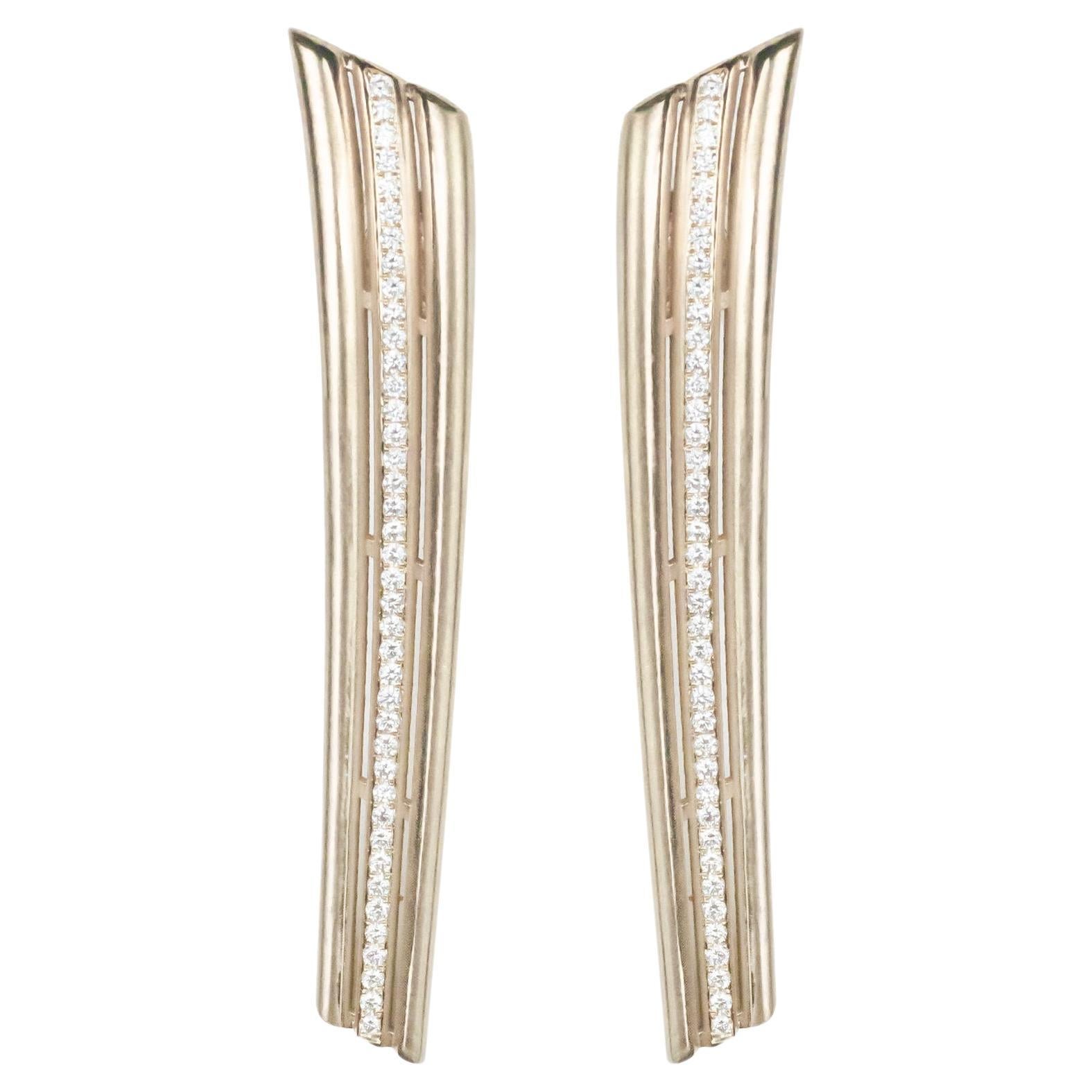 Polina Ellis Weiße Diamanten 18k Roh-Weißgold-Ohrringe im Angebot