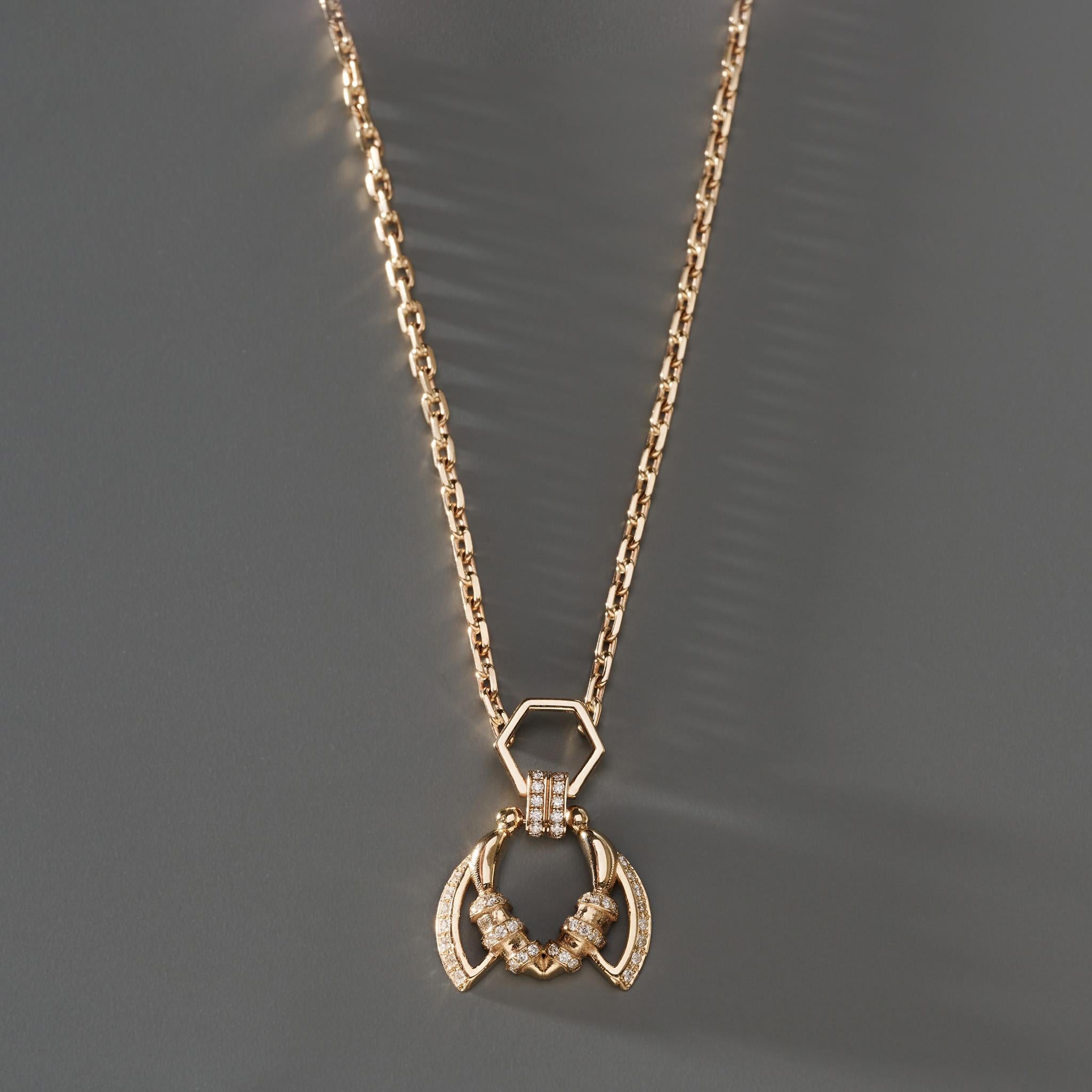 This necklace from POLINA ELLIS' MELISSA collection is handcrafted in 18K raw white gold with 0,26ct white brilliant cut diamonds on a handcrafted 18kt raw white gold chain.
Motif length: 2,20cm Motif width: 1,55cm
Total length: 60cm