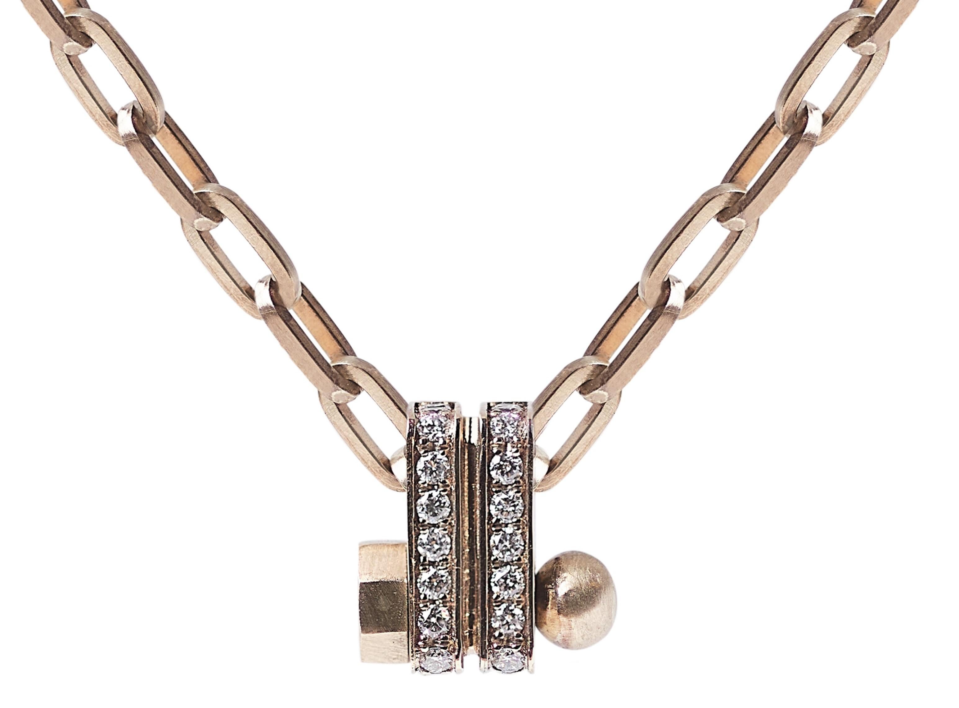 This necklace from POLINA ELLIS' SYNDESIS collection is handcrafted in 18K raw white gold with 0,51ct white brilliant cut diamonds on a handcrafted 18kt raw white gold chain.
Motif length: 1,50cm Motif width: 1,40cm
Total length: 40cm