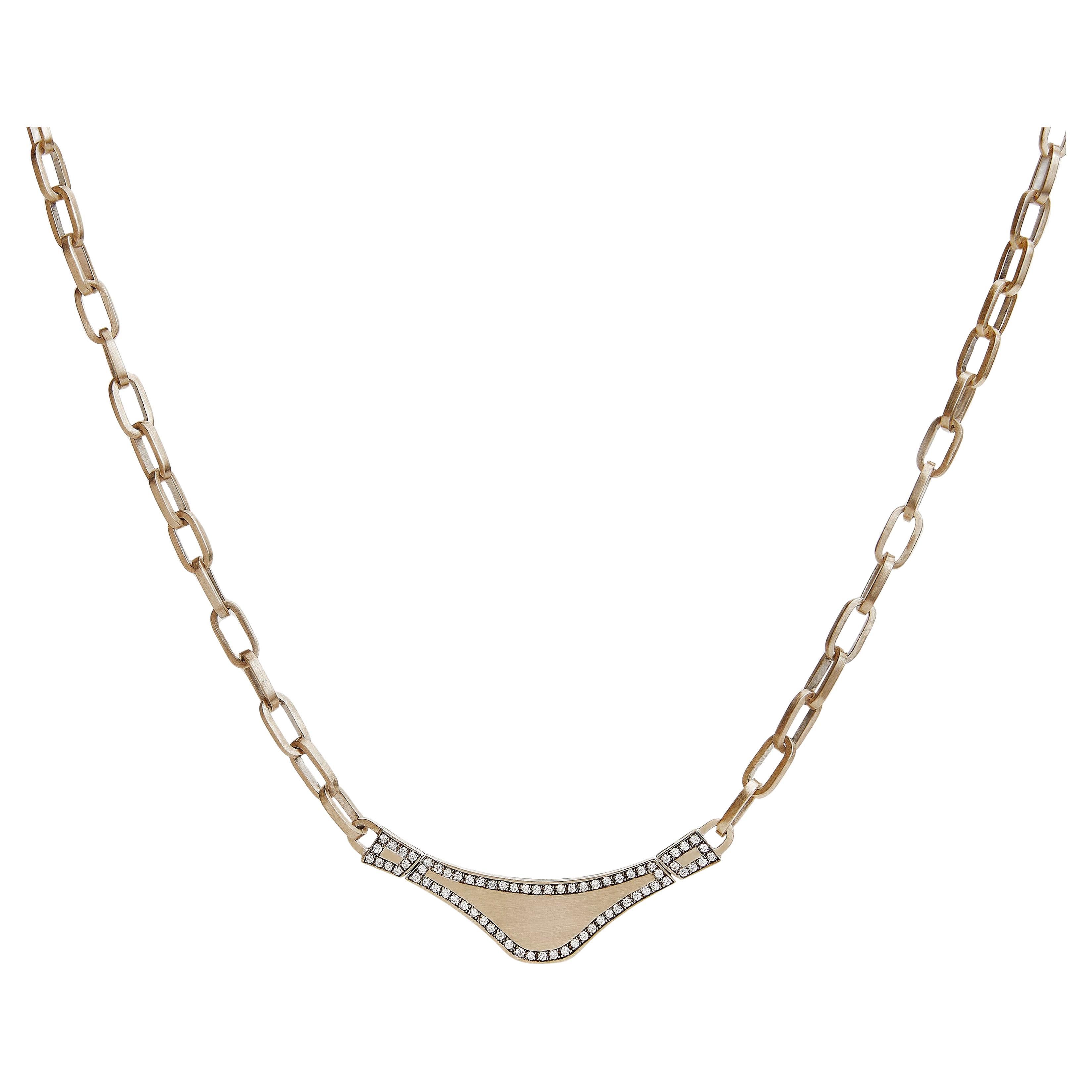 POLINA ELLIS Halskette aus 18 Karat Rohweißgold mit weißenen Diamanten im Angebot