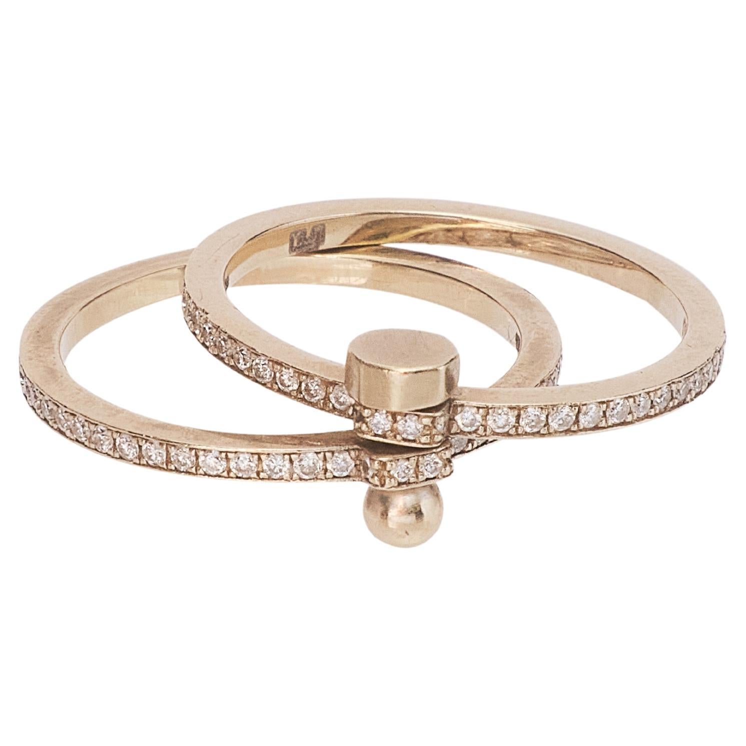 POLINA ELLIS Ring aus 18 Karat Roh-Weißgold mit weißenenen Diamanten im Angebot