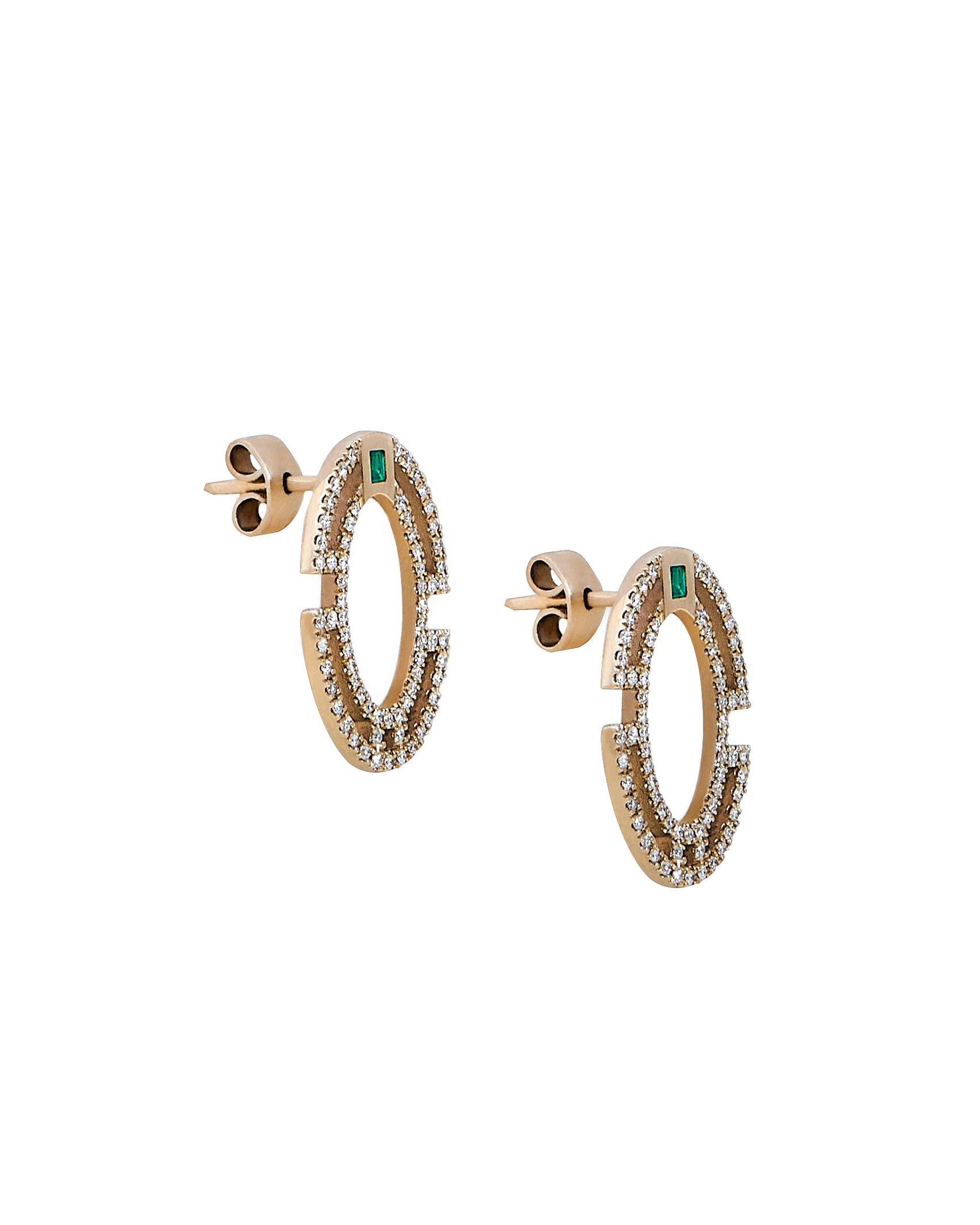 Brilliant Cut Polina Ellis White Diamonds & Emeralds 18k Raw White Gold Earrings For Sale
