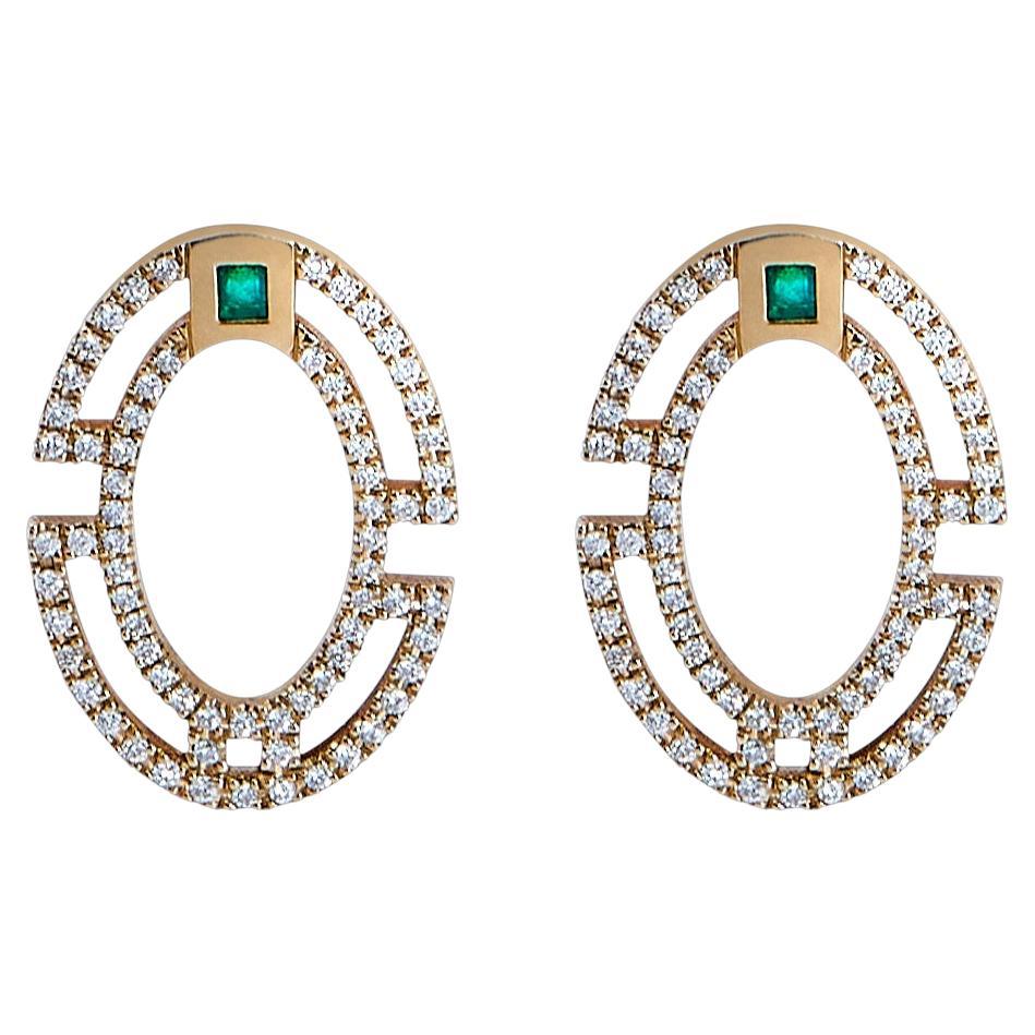 Polina Ellis White Diamonds & Emeralds 18k Raw White Gold Earrings For Sale