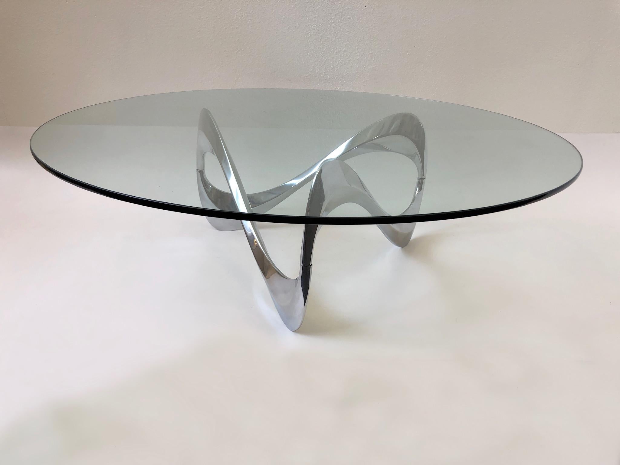 Moderne Table à cocktail en aluminium et verre polonais de Knut Hesterberg en vente
