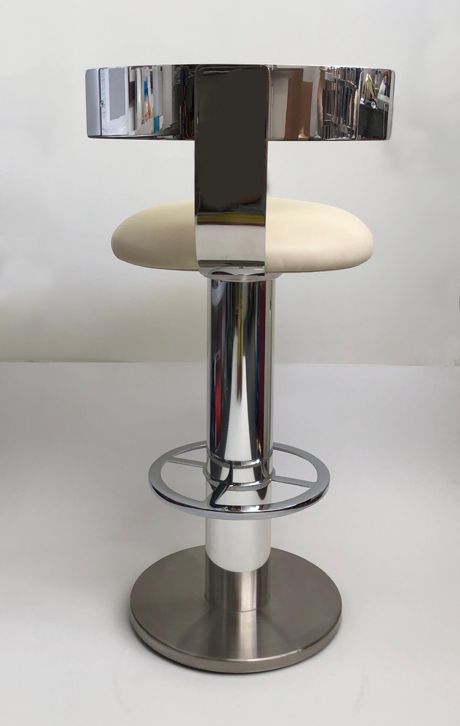 American Polish Aluminum and Leather Swivel Barstool by Design For Leisure For Sale