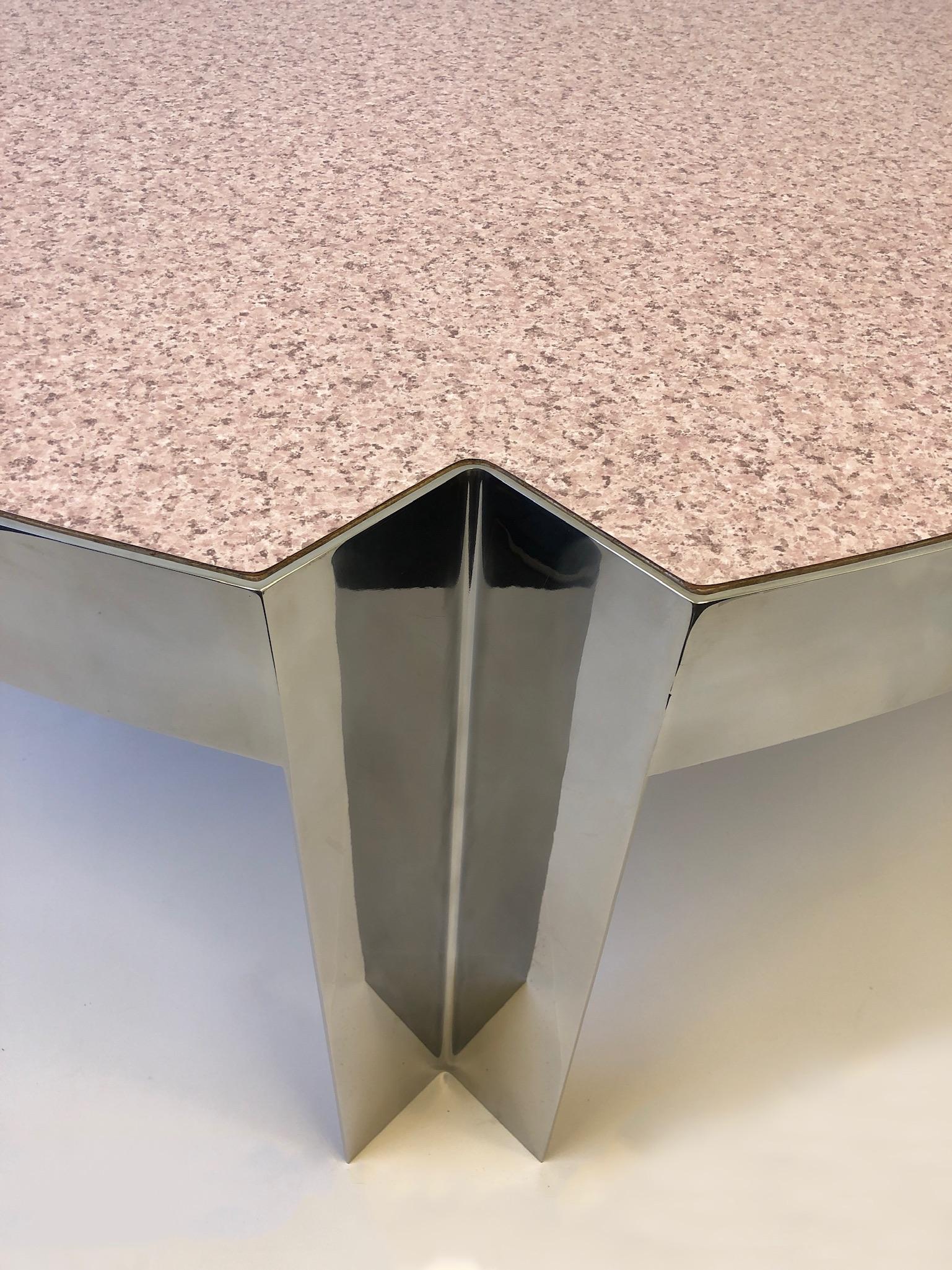 Modern Polish Aluminum and Pink Granite Formica Desk by Leon Rosen for Pace Collection