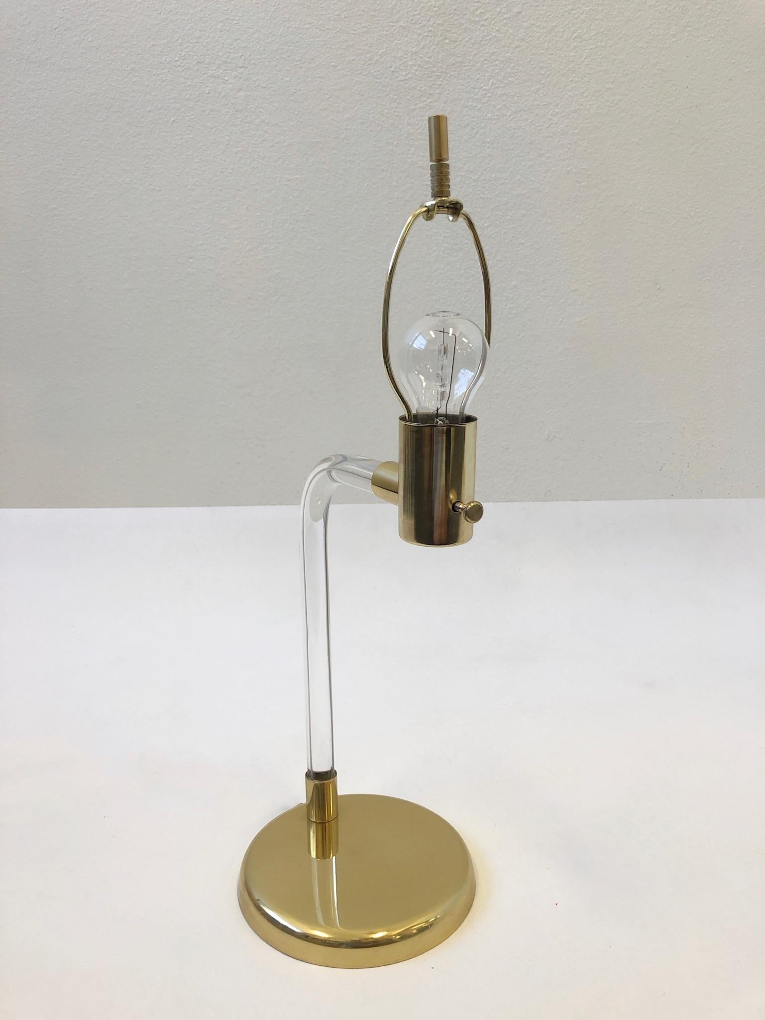 Late 20th Century Polish Brass and Acrylic Table Lamp by Peter Hamburger For Sale