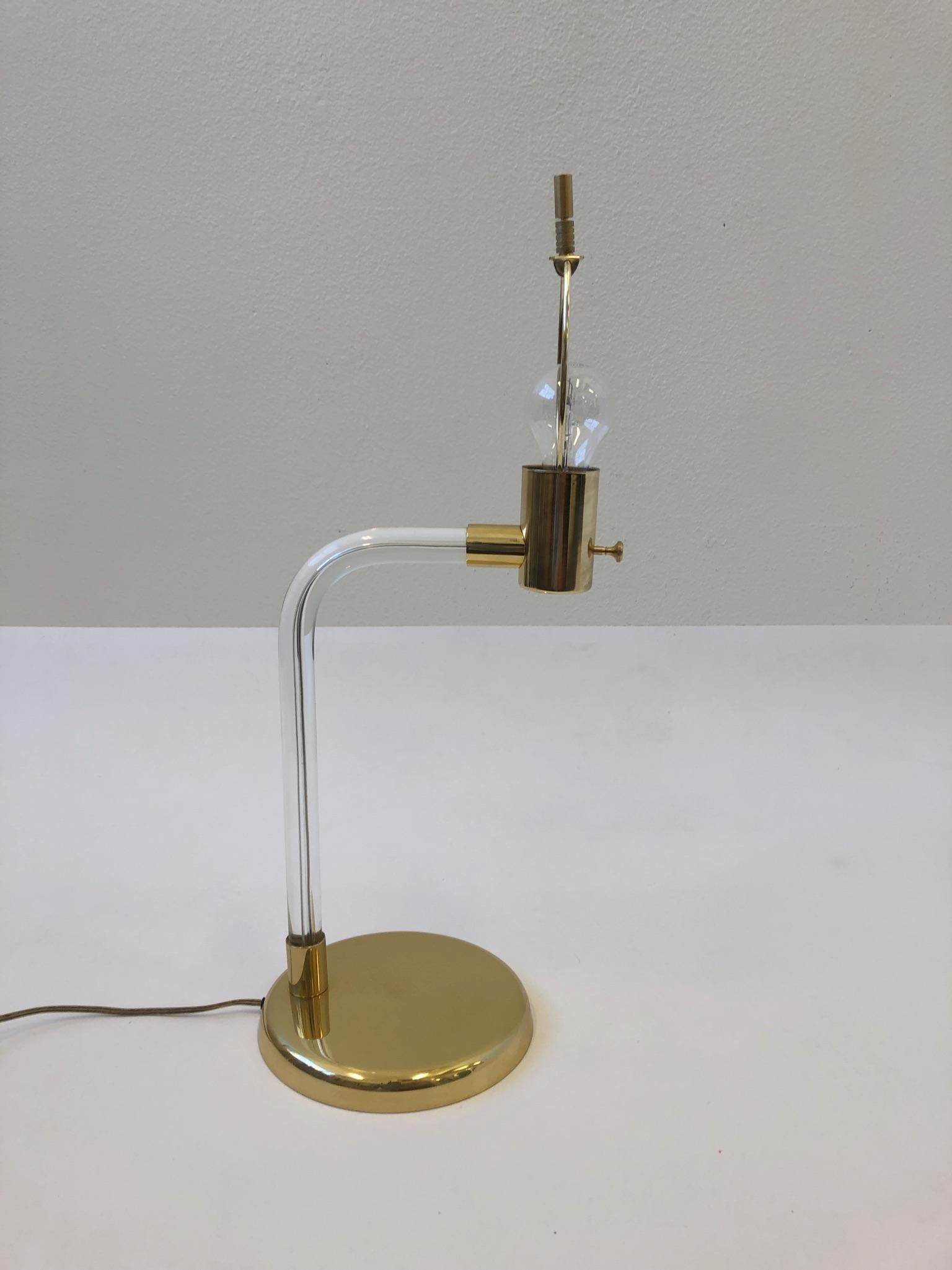 Polish Brass and Acrylic Table Lamp by Peter Hamburger In Excellent Condition For Sale In Palm Springs, CA