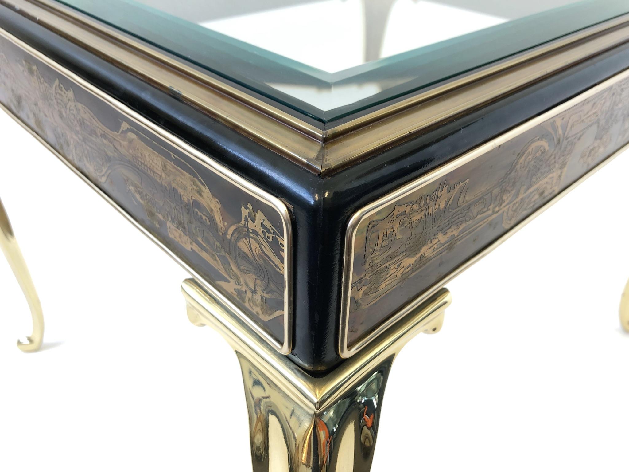 American Polish brass and Black Lacquer Side Table by Bernhard Rohne for Mastercraft
