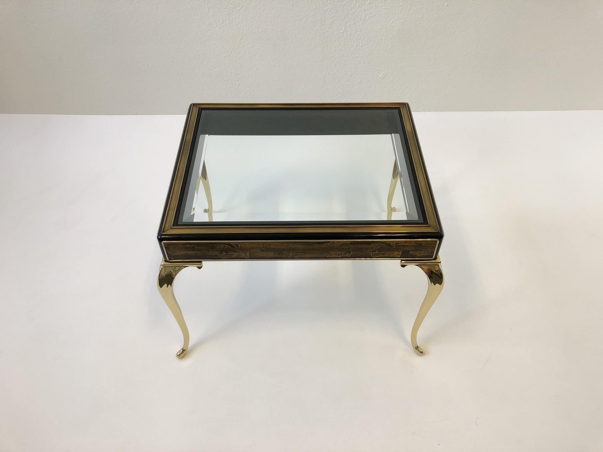 Late 20th Century Polish brass and Black Lacquer Side Table by Bernhard Rohne for Mastercraft