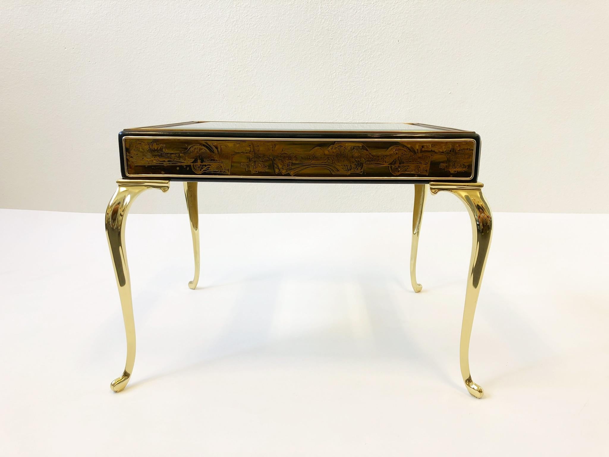 Brass Polish brass and Black Lacquer Side Table by Bernhard Rohne for Mastercraft