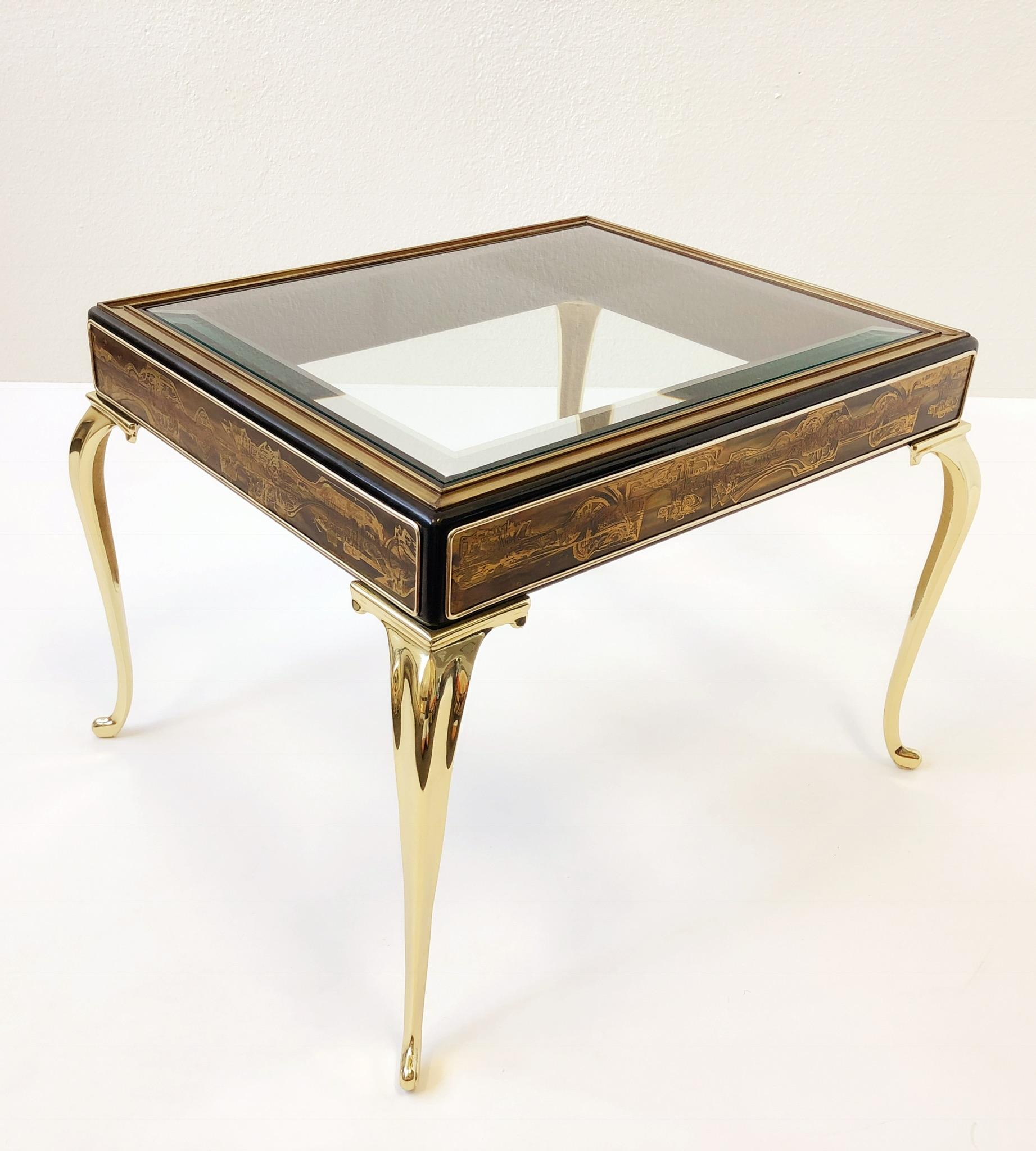 Polish brass and Black Lacquer Side Table by Bernhard Rohne for Mastercraft 1