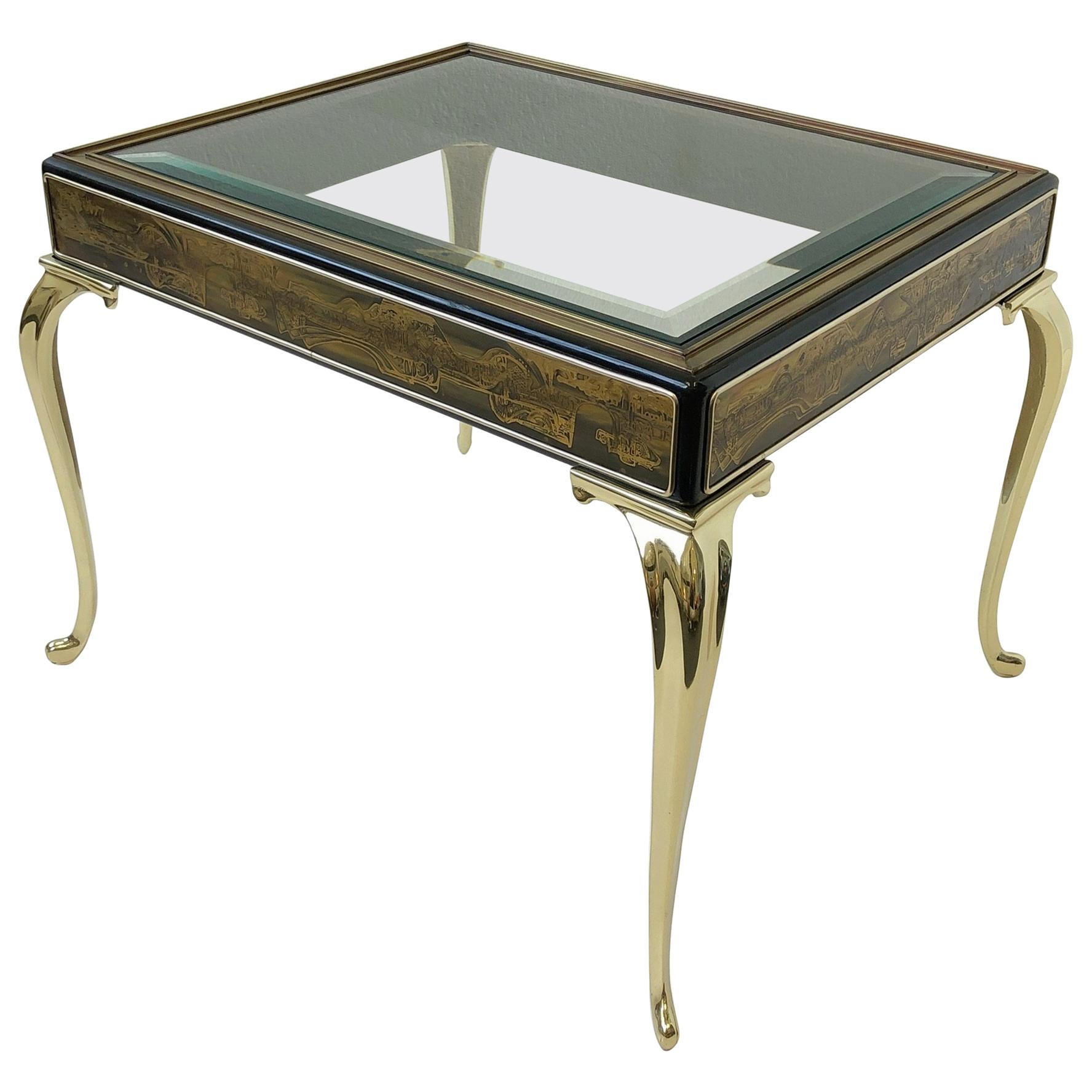 Polish brass and Black Lacquer Side Table by Bernhard Rohne for Mastercraft