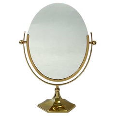 Polish Brass and Faux Cheetah Hide Vanity Table Mirror by Charles Hollis Jones
