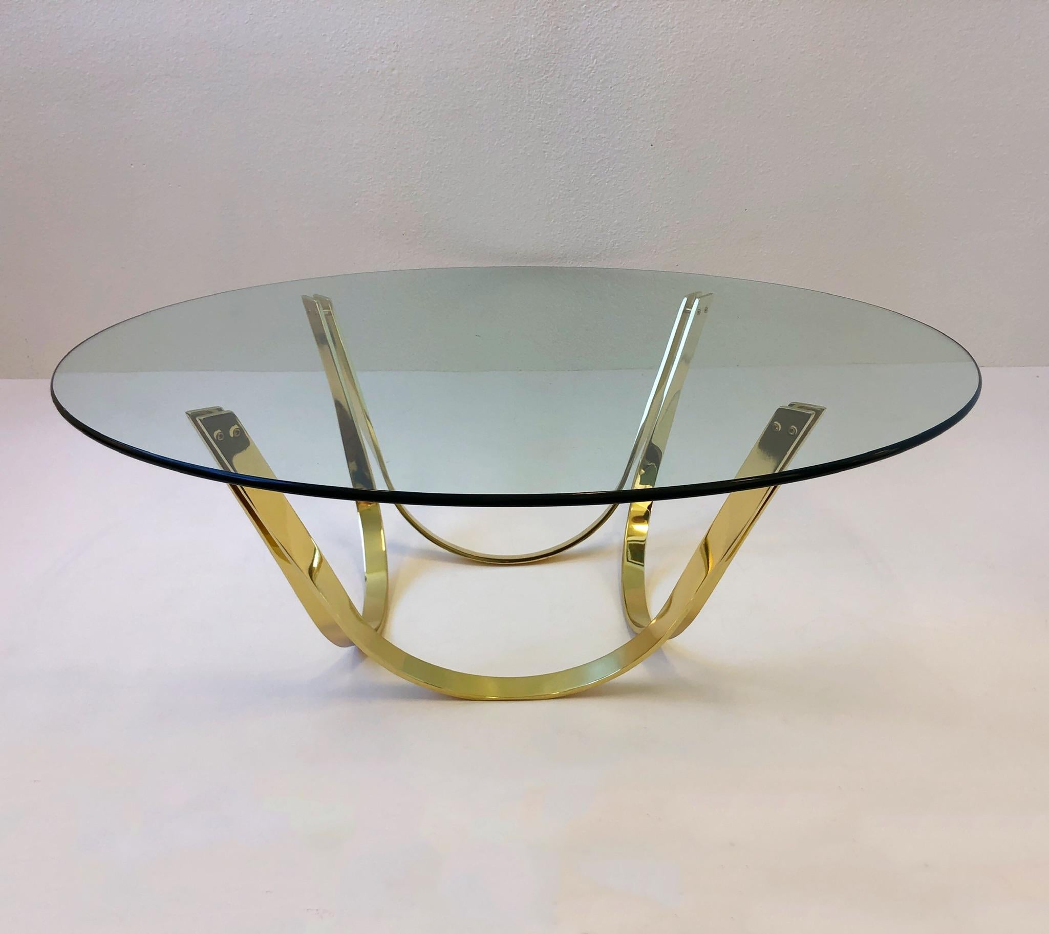 Polish Brass and Glass Cocktail Table by Tri-Mark 4