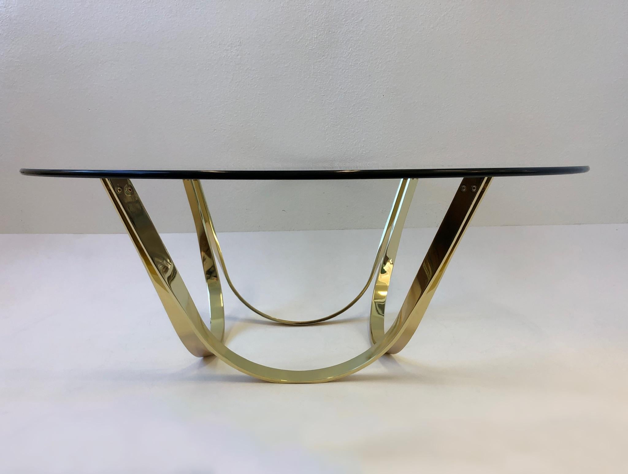 Modern Polish Brass and Glass Cocktail Table by Tri-Mark