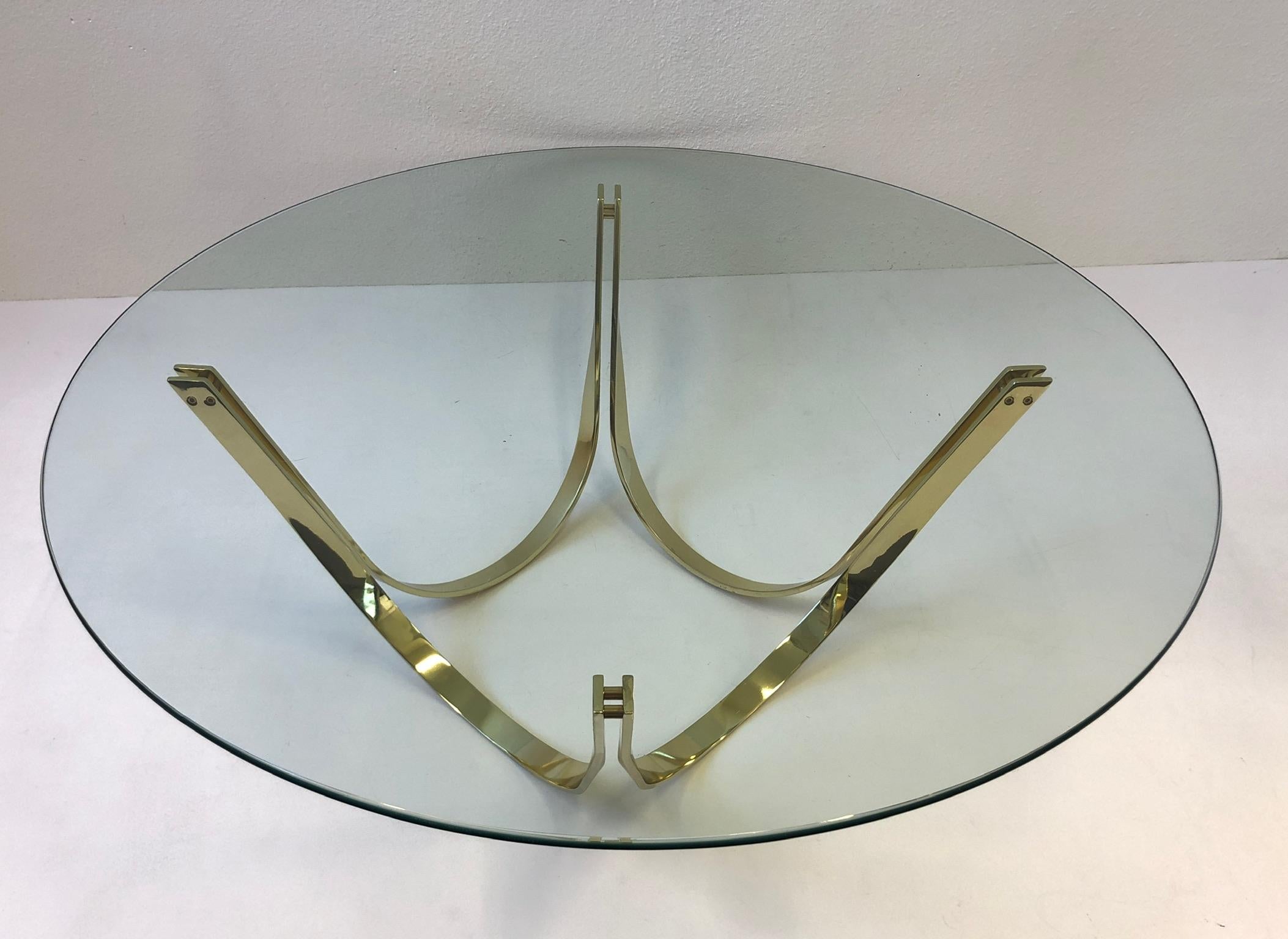 American Polish Brass and Glass Cocktail Table by Tri-Mark