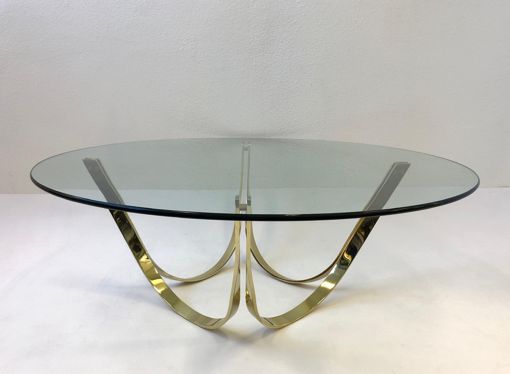 Polished Polish Brass and Glass Cocktail Table by Tri-Mark