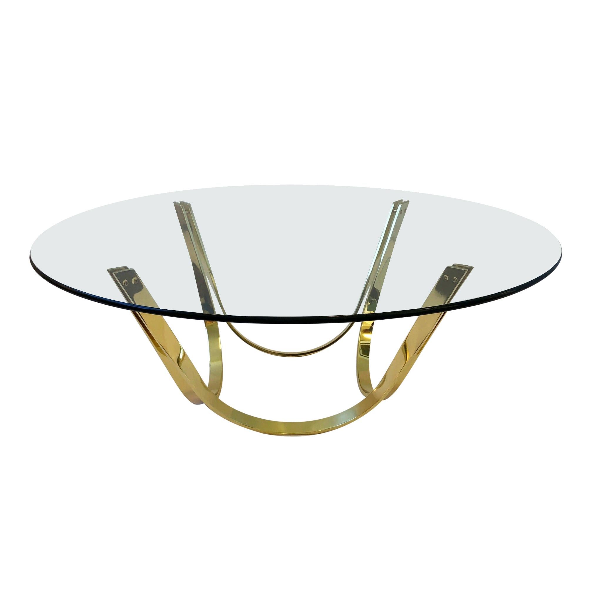 Polish Brass and Glass Cocktail Table by Tri-Mark