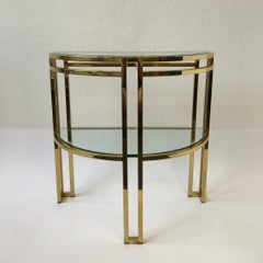 Polish Brass and Glass Demilune Two-Tier Console Table by Milo Baughman