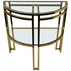 Polish Brass and Glass Demilune Two-Tier Console Table by Milo Baughman