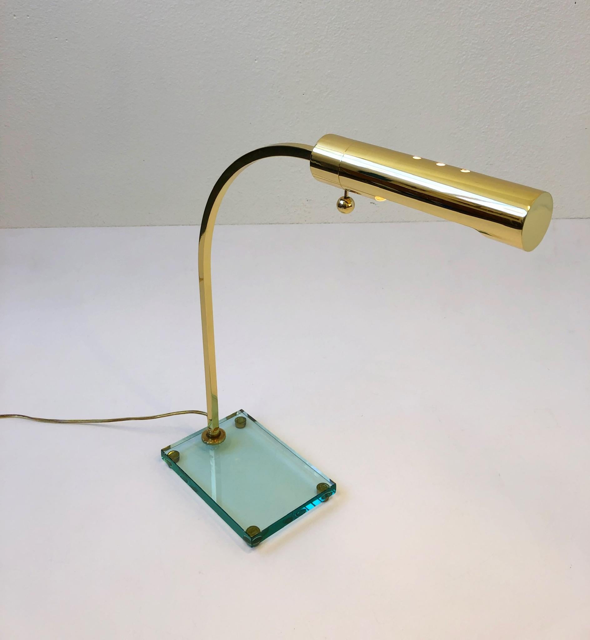 Italian Polish Brass and Glass Desk Lamp in the Style of Fontana Arte For Sale