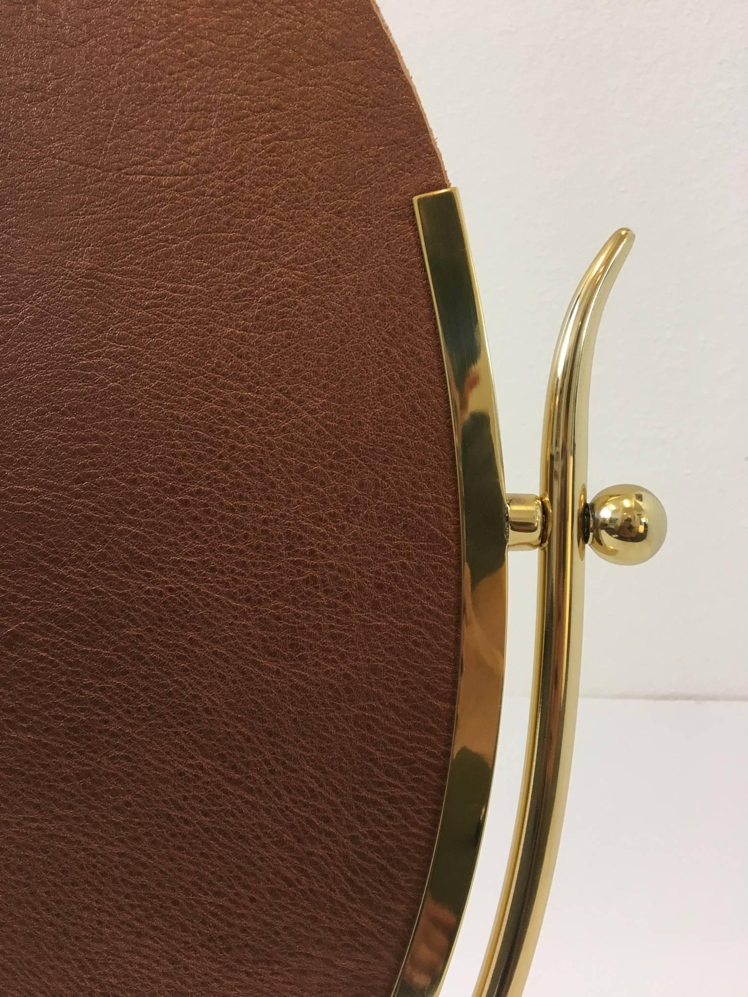 Late 20th Century Polish Brass and Leather Vanity Mirror by Charles Hollis Jones