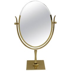 Polish Brass and Leather Vanity Mirror by Charles Hollis Jones