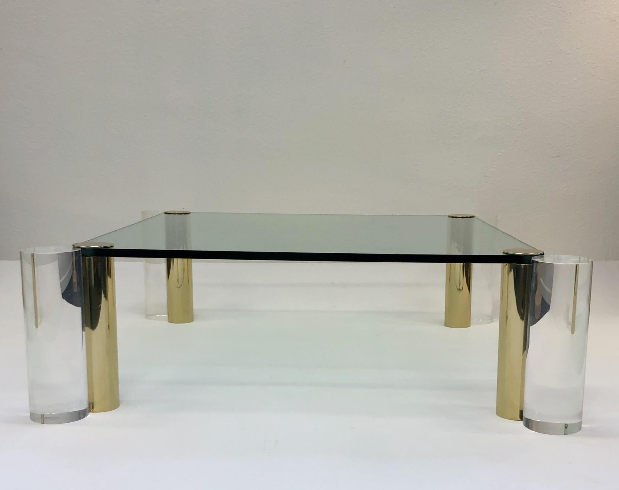 Modern Polish Brass and Lucite Cocktail Table by Les Prismatiques 