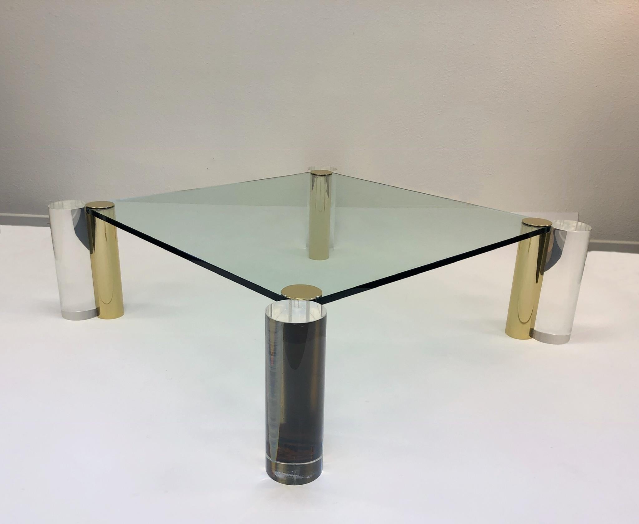 American Polish Brass and Lucite Cocktail Table by Les Prismatiques 