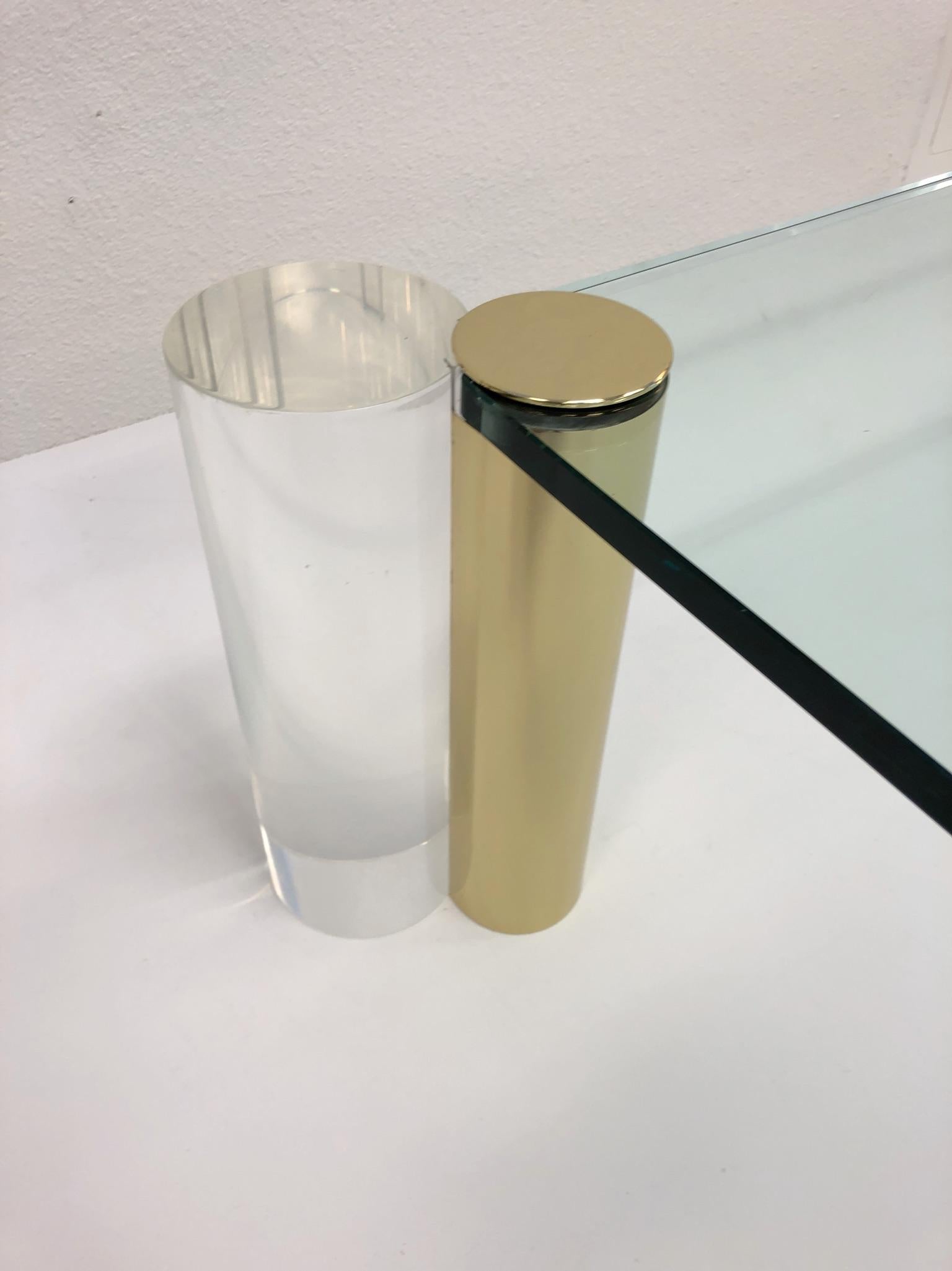 Polish Brass and Lucite Cocktail Table by Les Prismatiques  In Excellent Condition In Palm Springs, CA