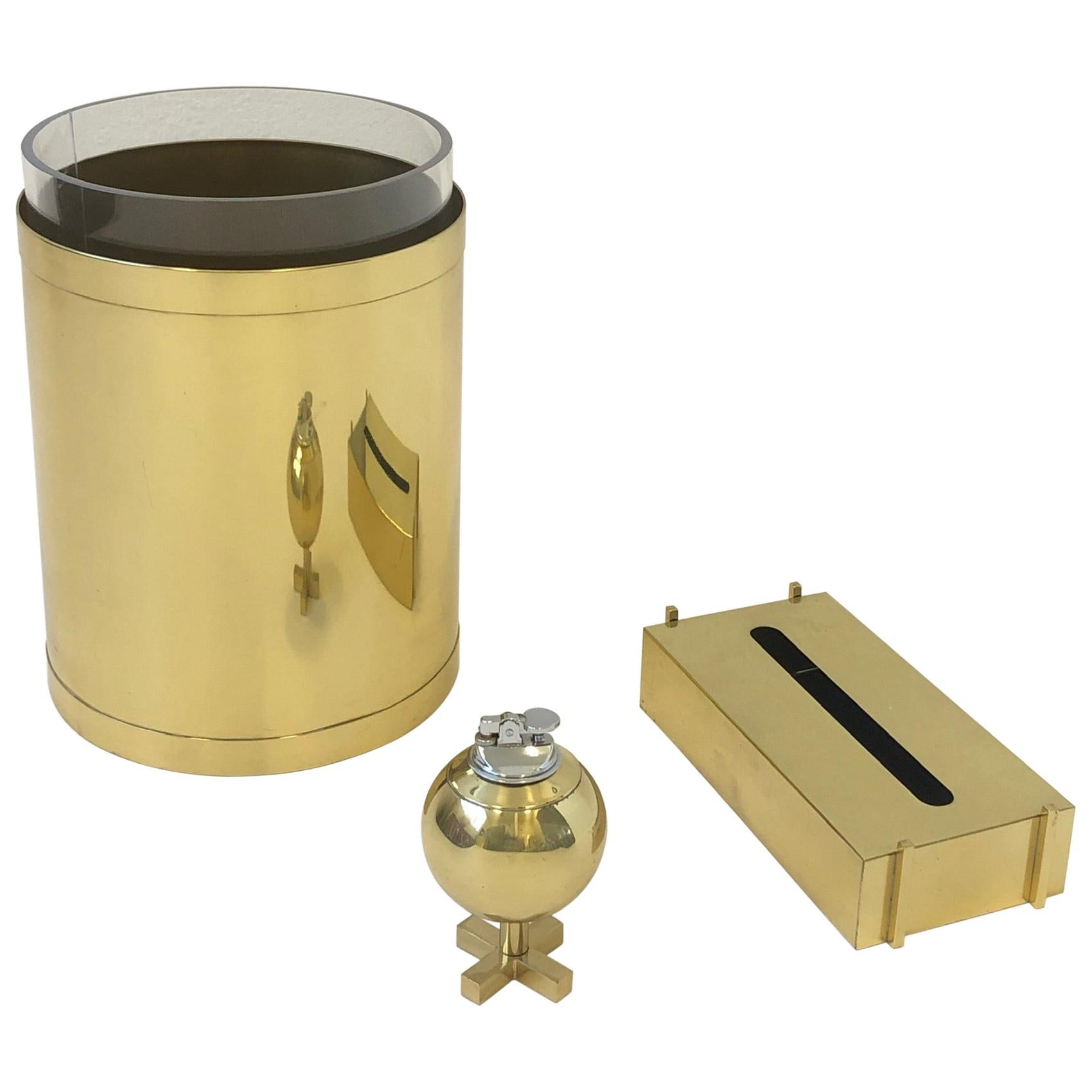 Polish Brass and Lucite Desk Accessories set by Charles Hollis Jones For Sale