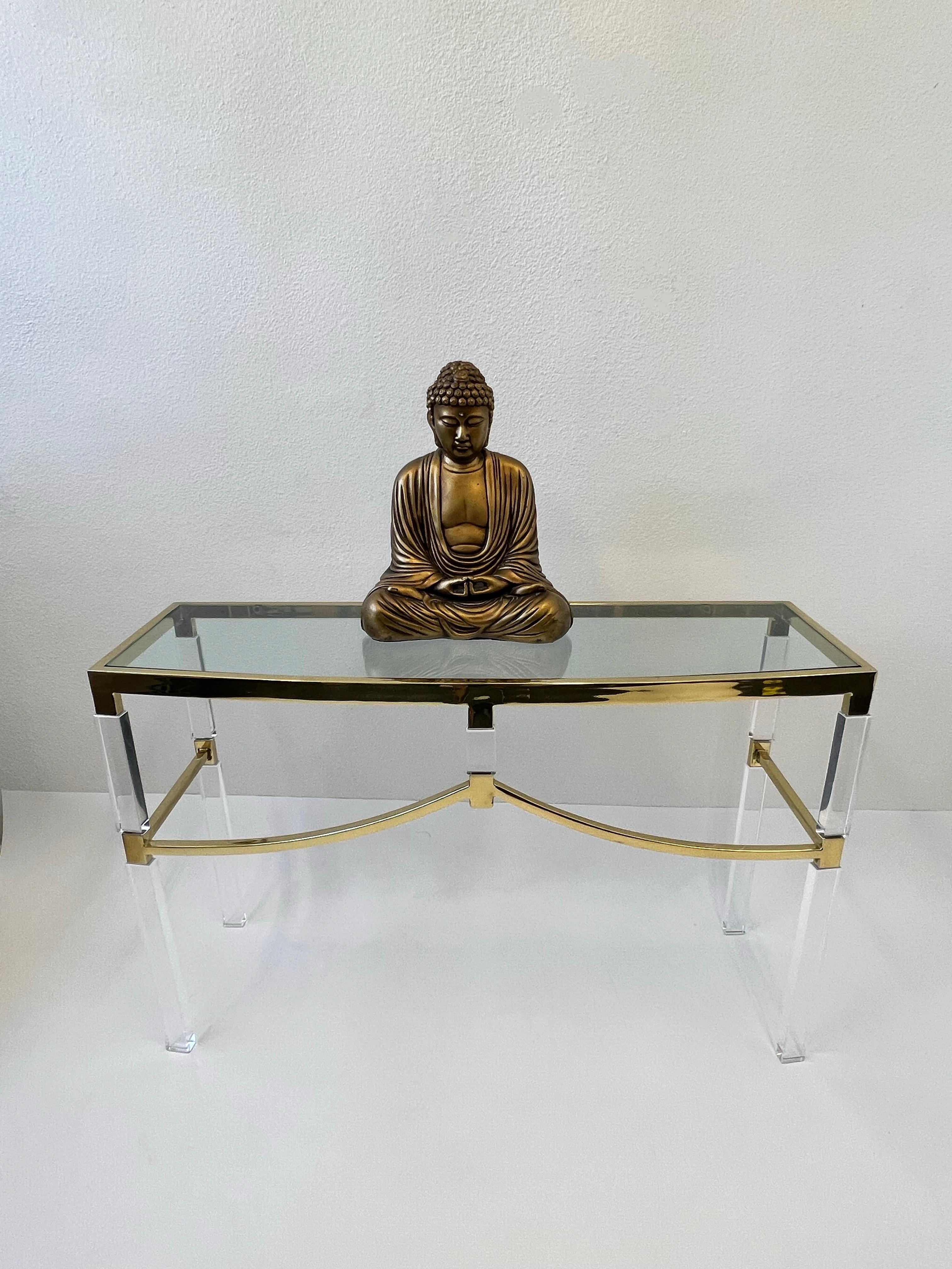 Late 20th Century Polish Brass and Lucite Regency Console Table by Charles Hollis Jones For Sale