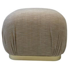 Polish Brass and Off White Fabric Ottoman by Weiman Company