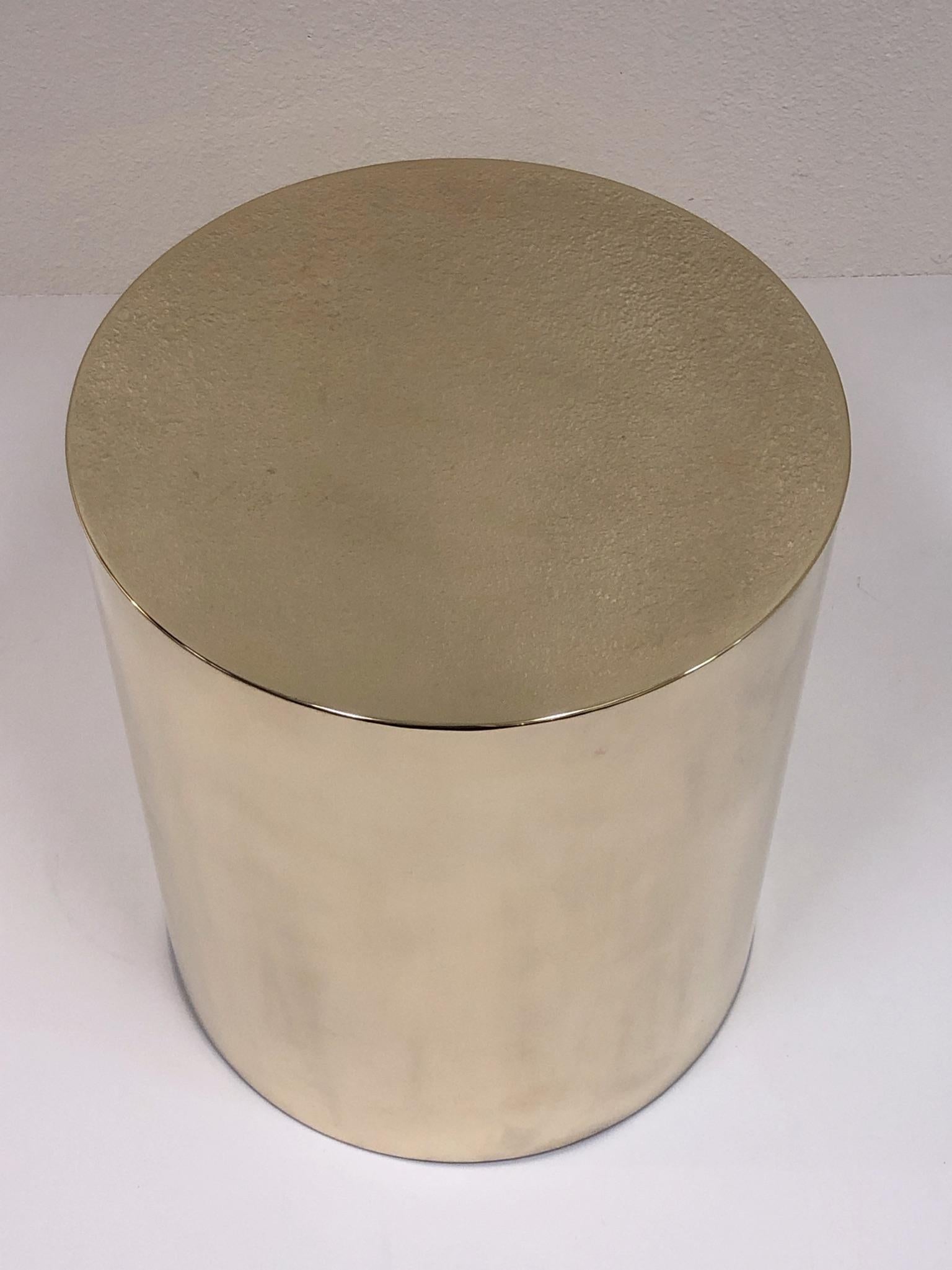 Polish Brass Drum Table by Brueton In Excellent Condition In Palm Springs, CA