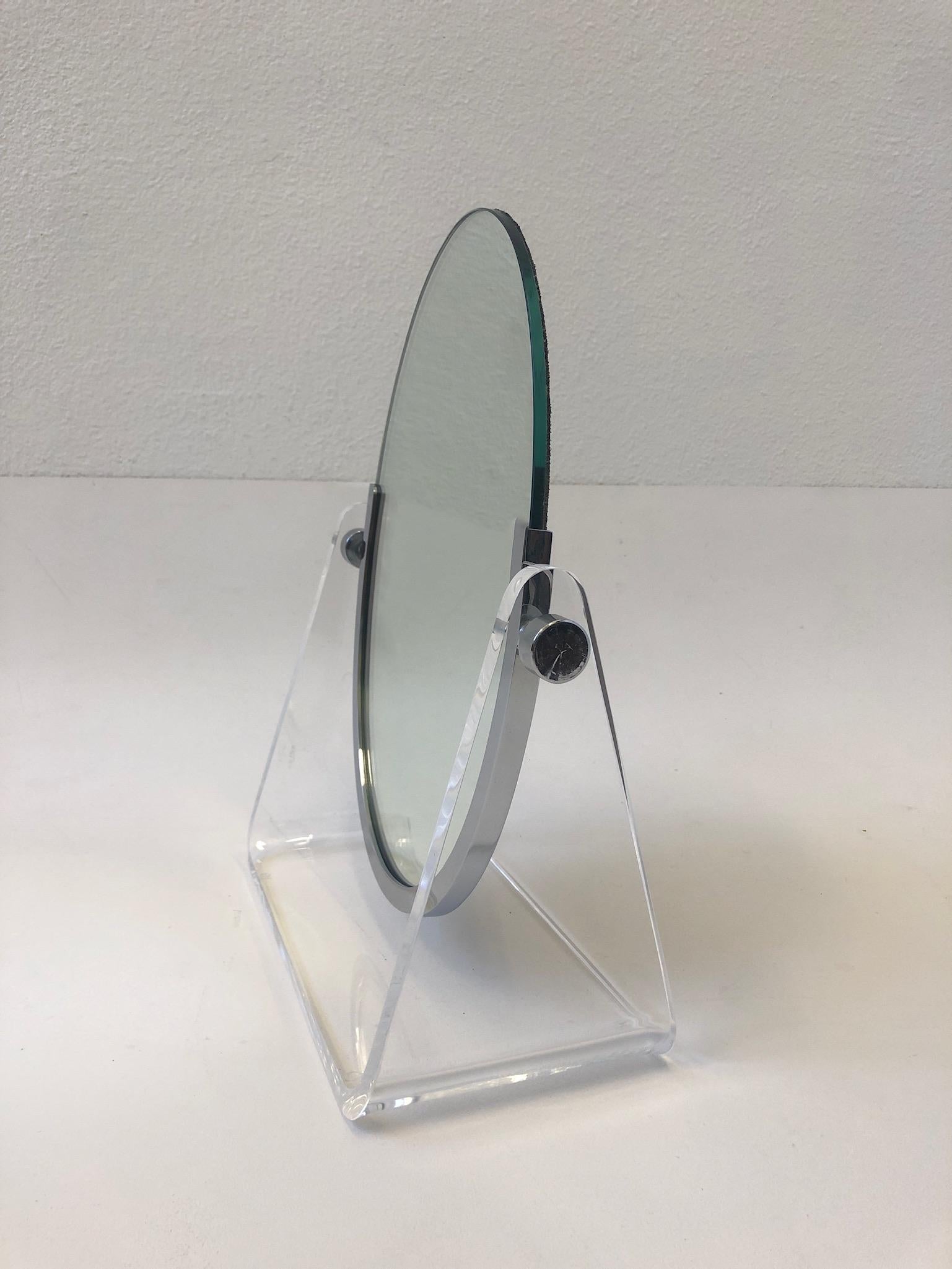 American Polish Chrome and Lucite Vanity Mirror by Charles Hollis Jones For Sale