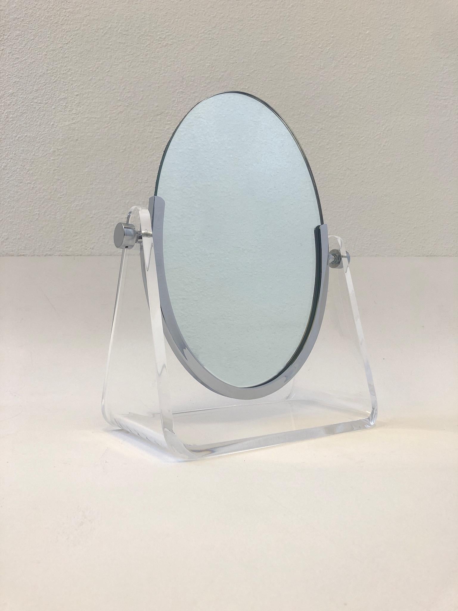 Polished Polish Chrome and Lucite Vanity Mirror by Charles Hollis Jones For Sale