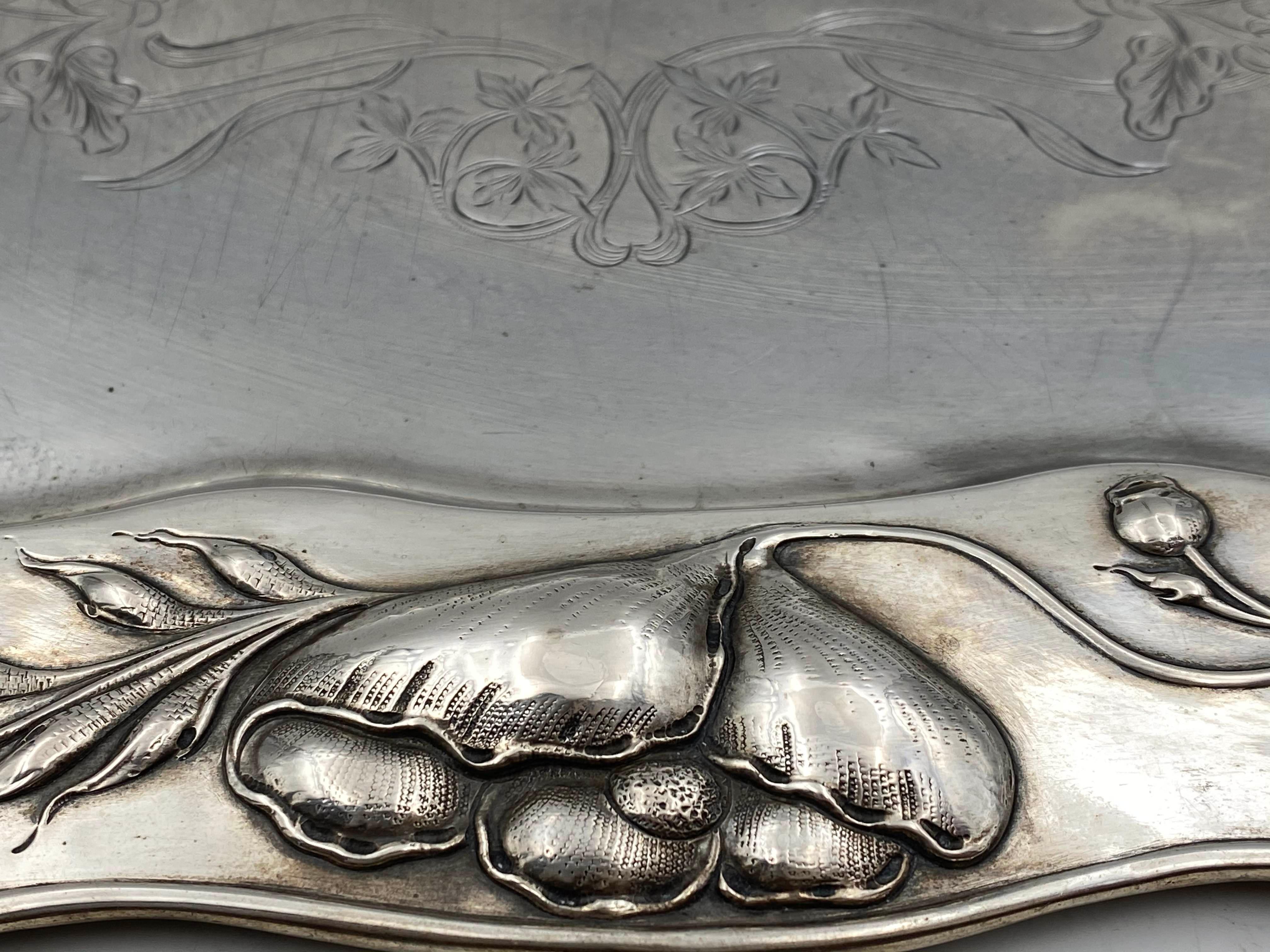 20th Century Polish Continental Silver Tray Platter in Art Nouveau Style For Sale