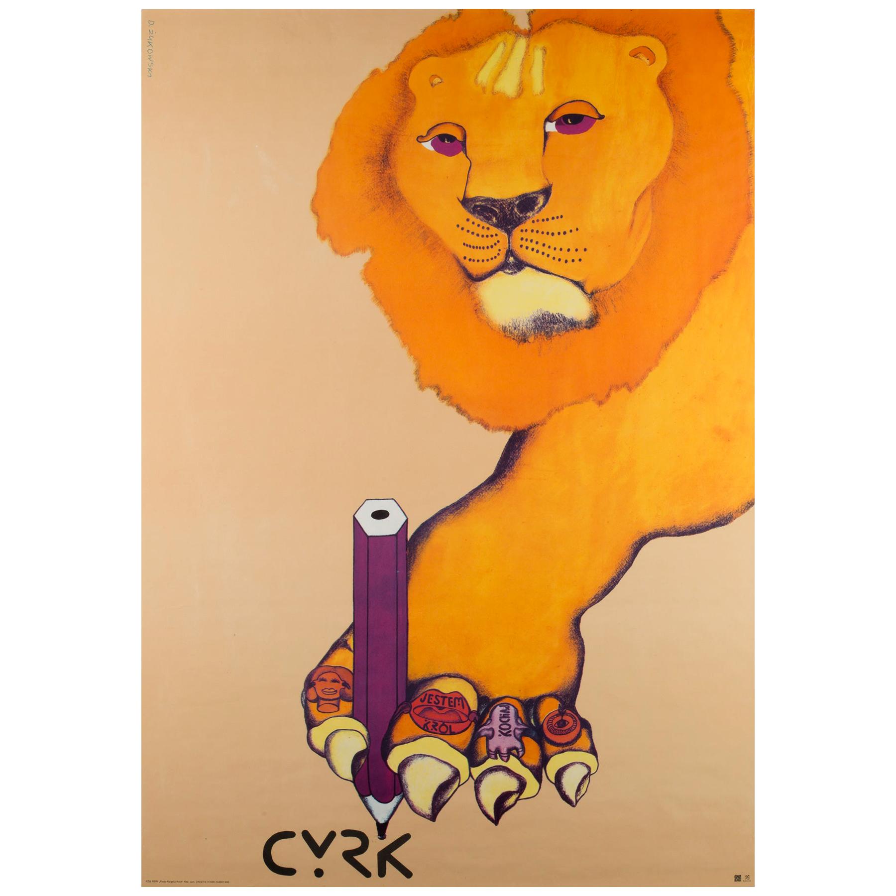 Polacco, Cyrk, Poster del circo, 19674, Vintage, Leone scrivente, Żukowska