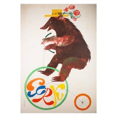 Polish, Cyrk/Circus Poster, 1970, Vintage, Bear Riding Penny Farthing, Srokowski