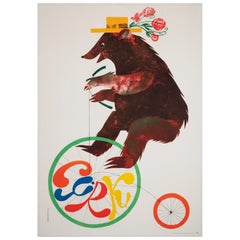 Polacco, Cyrk/Circus Poster, 1970, Vintage, Orso a cavallo di un penny farthing, Srokowski