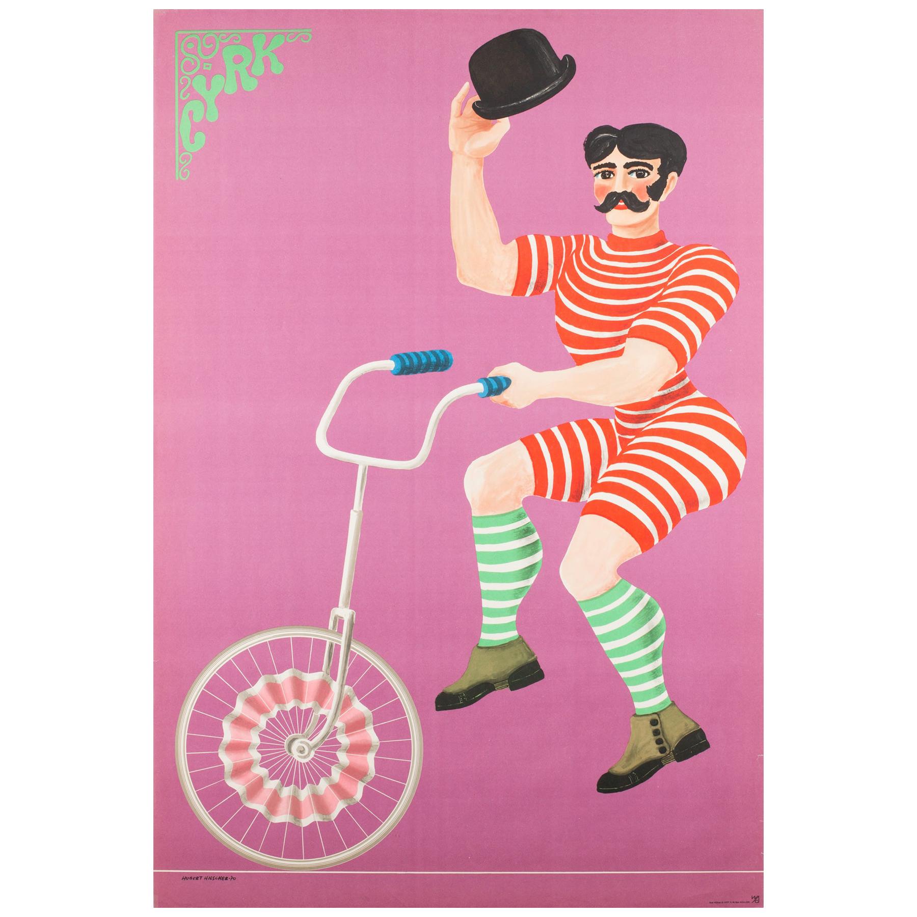 Polish, Cyrk, Circus Poster, 1970, Vintage, Unicycle Gentlemen, Hilscher