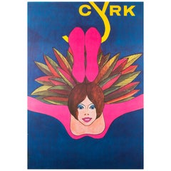 Polish, Cyrk, Circus Poster, 1978, Vintage, Acrobat Swinging, Janowski