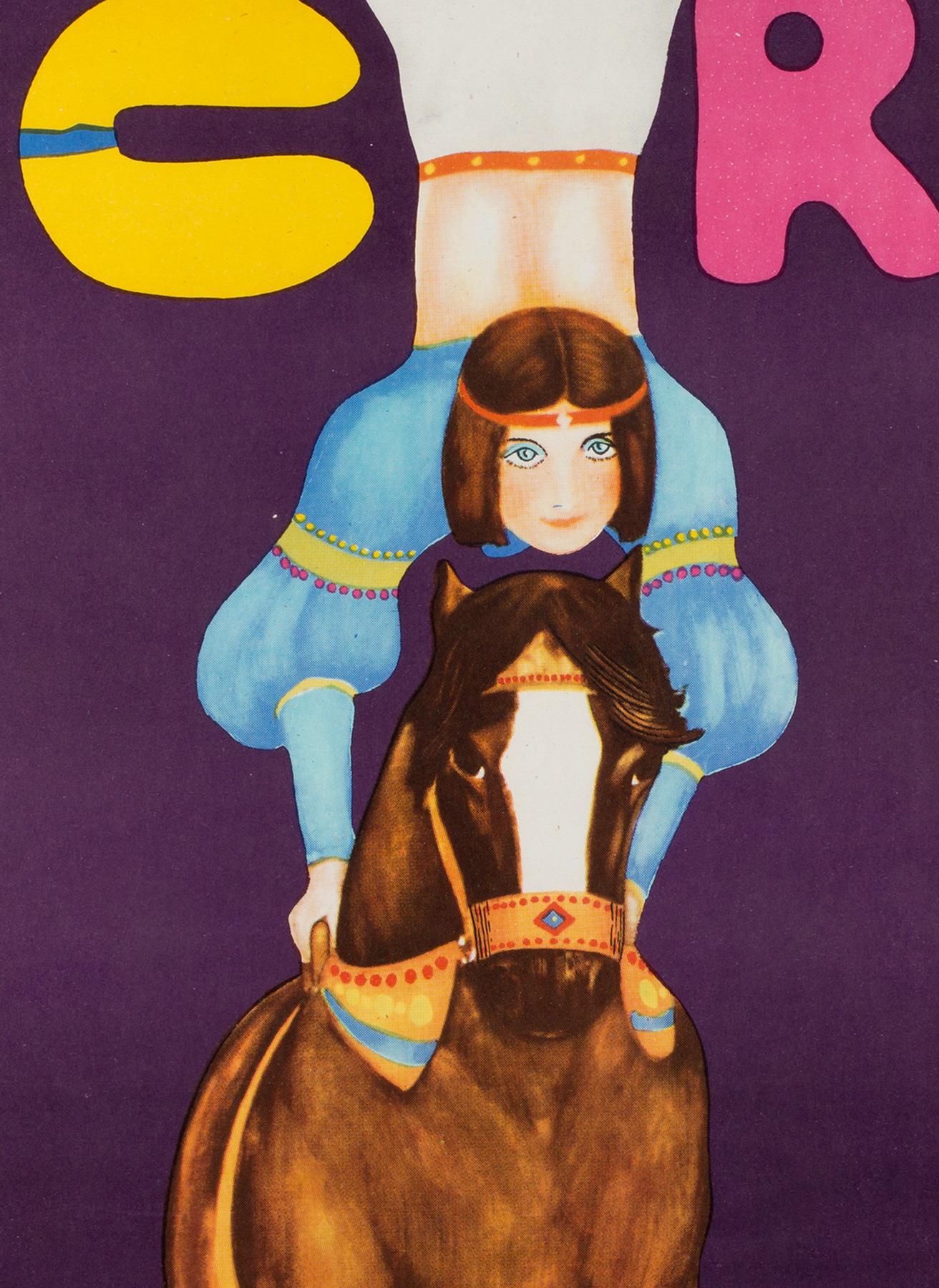 Wonderfully inventive artwork by Maciej Urbaniec features on this original vintage Polish CYRK (circus) poster. Sumptuous, fantastic colours
This vintage poster from its second, and final official, print run in 1982 and is sized 26 x 38 1/2 inches.