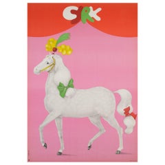Polish CYRK Poster, White Horse with Bows 1975, Urbaniec